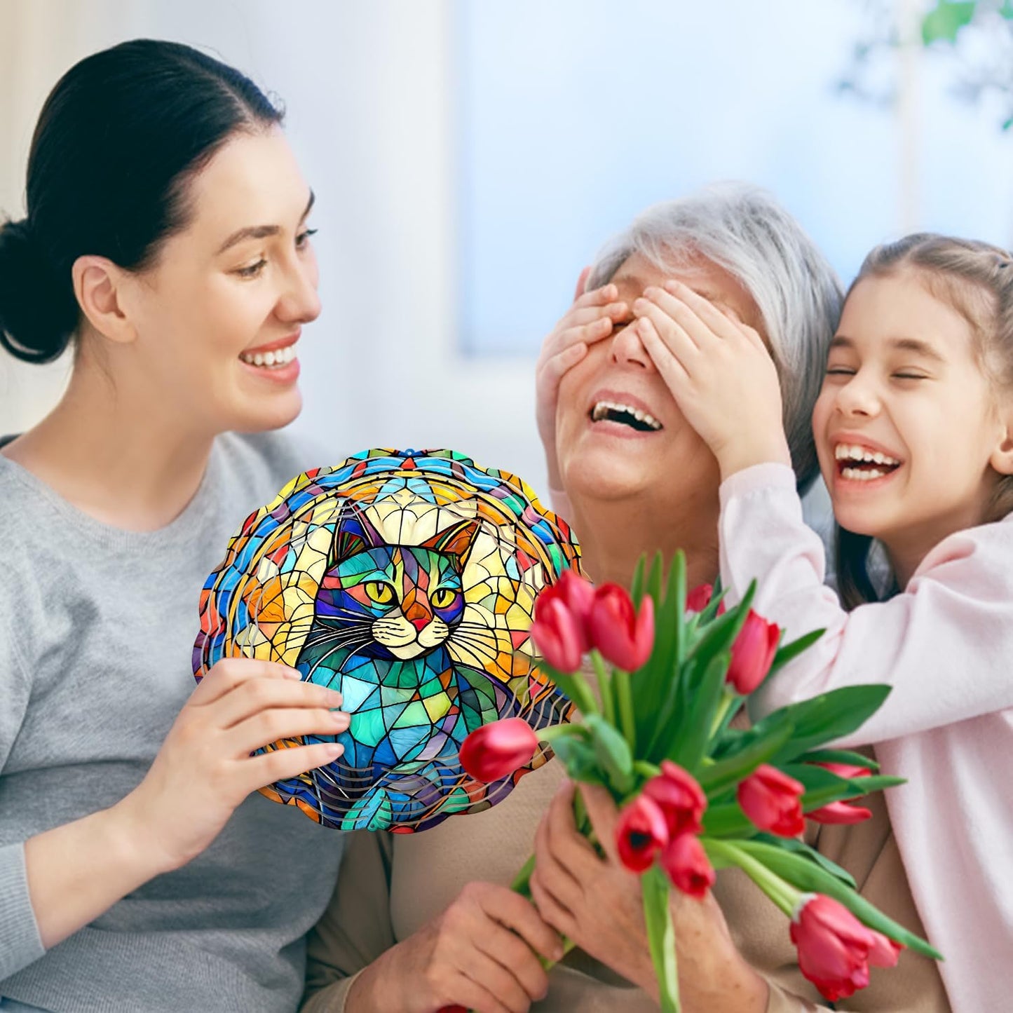 Cat Wind Spinner, Cat Wind Spinner Hanging for Yard and Garden, Unique Gift Wind Spinner, 3D Hanging Wind Spinner Outdoor, Cute Cat Wind Spinner