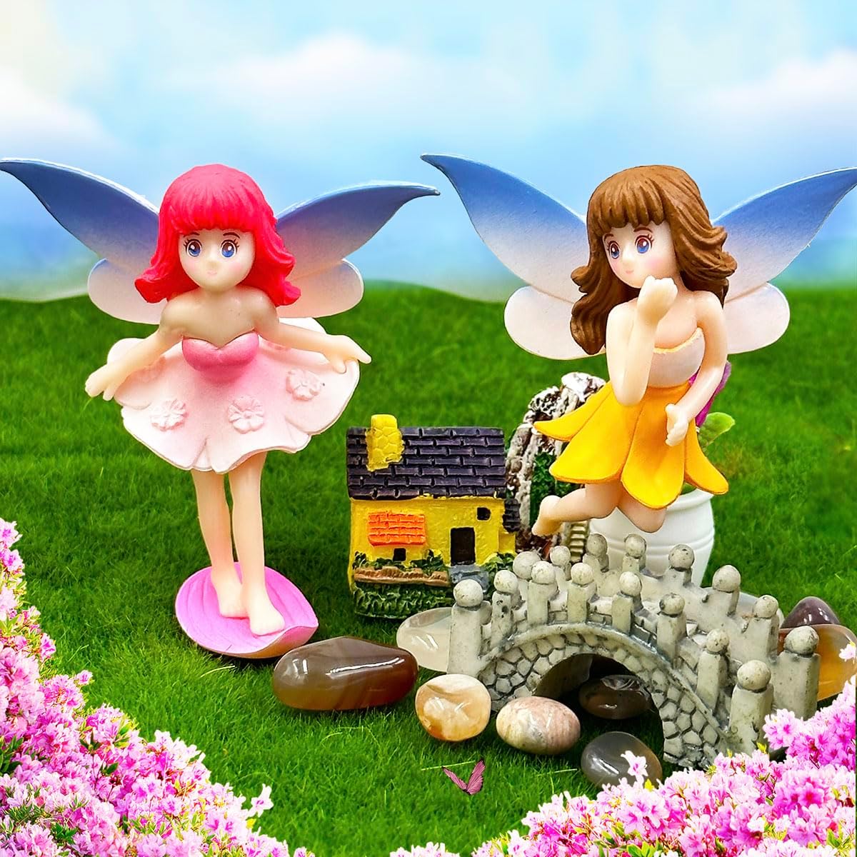 Suartus Miniature Fairy Figurines - 4Pcs Small Flower Fairies Ornaments Resin Mini Fairy Figurines Tiny Elf for DIY Fairy Garden Flower Pot Bonsai Micro Landscapes Craft Decoration Accessories