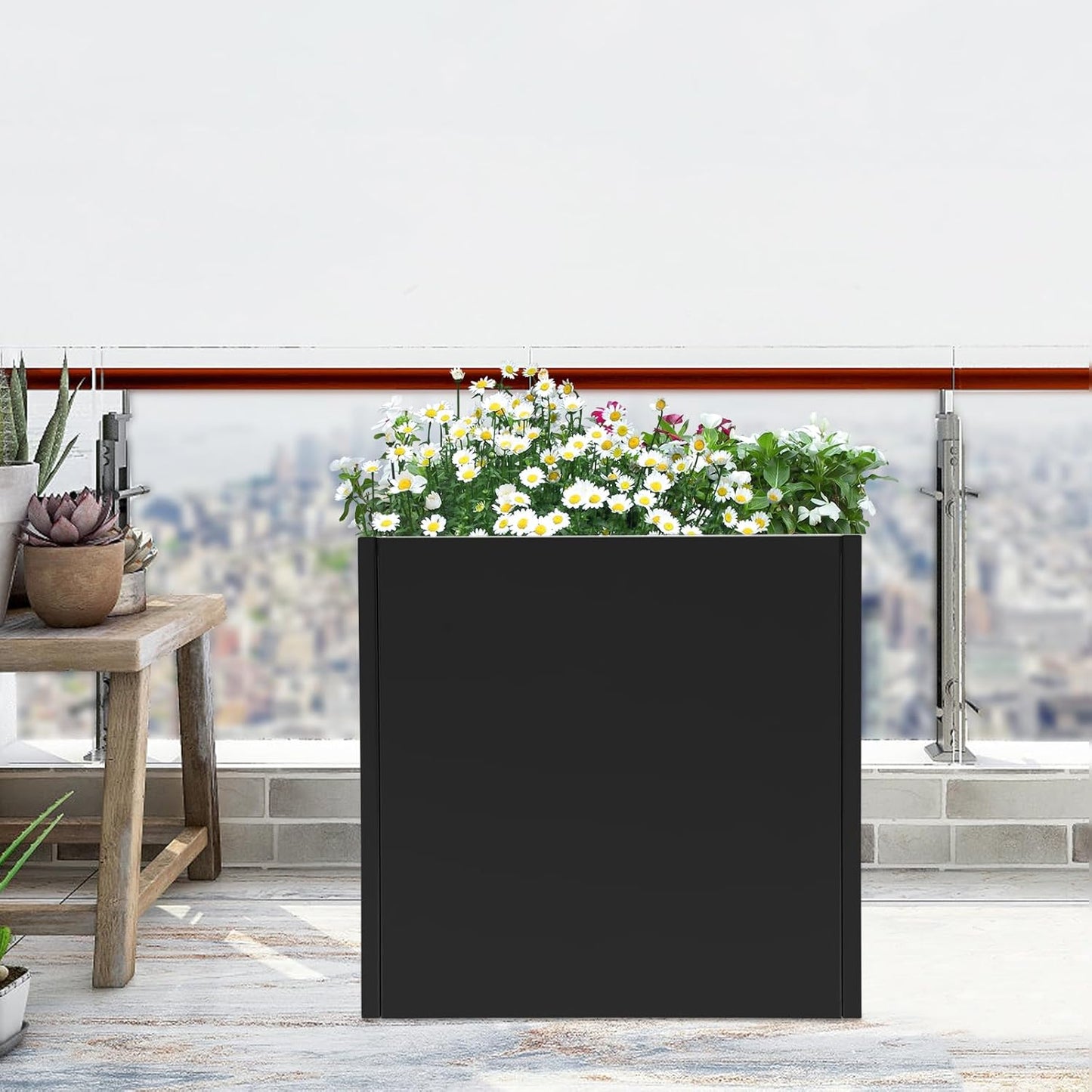 26" L x26 W x26 H Metal Flower Boxes Planter Boxes Outdoor Raised Garden Bed Indoor Outdoor Planting Bed Black Square Planter Box for Patios Lawn Yard Decor Storage