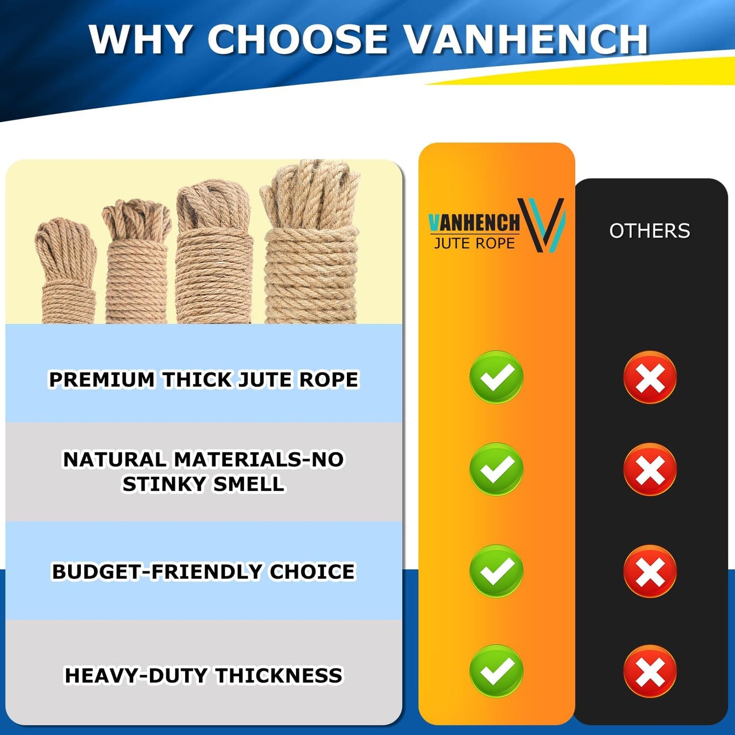 Vanhench Climbing Rope, Jute Rope 1IN X100Feet, Heavy Duty & Thick Sisal Hemp Nautical Rope for Tug of War/Swing/Team Building Games for Carnival Party/Bundling/Crafts