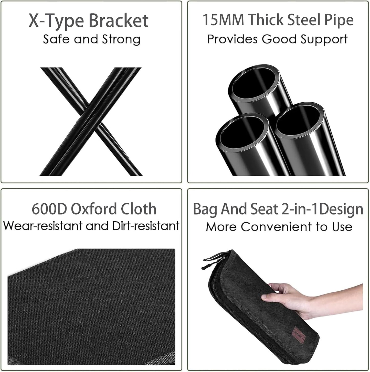 Hygite Portable Stool,10 Inch Small Folding Stool for Adults,Ultralight Black Camping Stools for Hiking and Fishing,Hold Up to 265 LBS