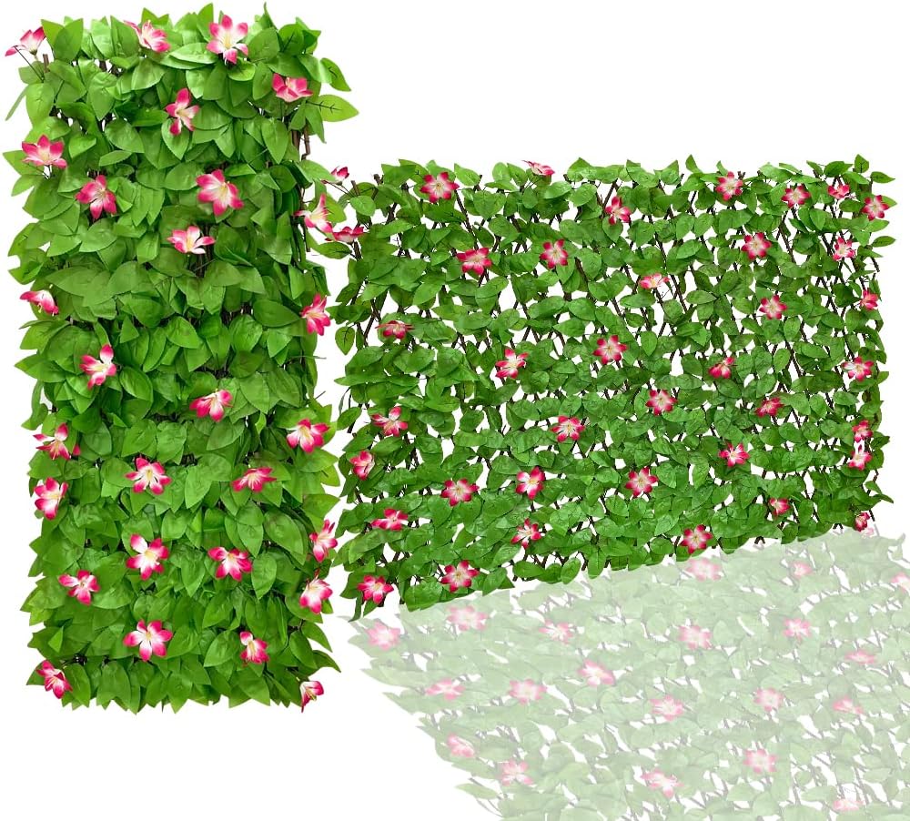 Expandable Fence Privacy Screen for Balcony Patio Outdoor,Decorative Faux Ivy Fencing Panel,Artificial Hedges (Single Sided Leaves)