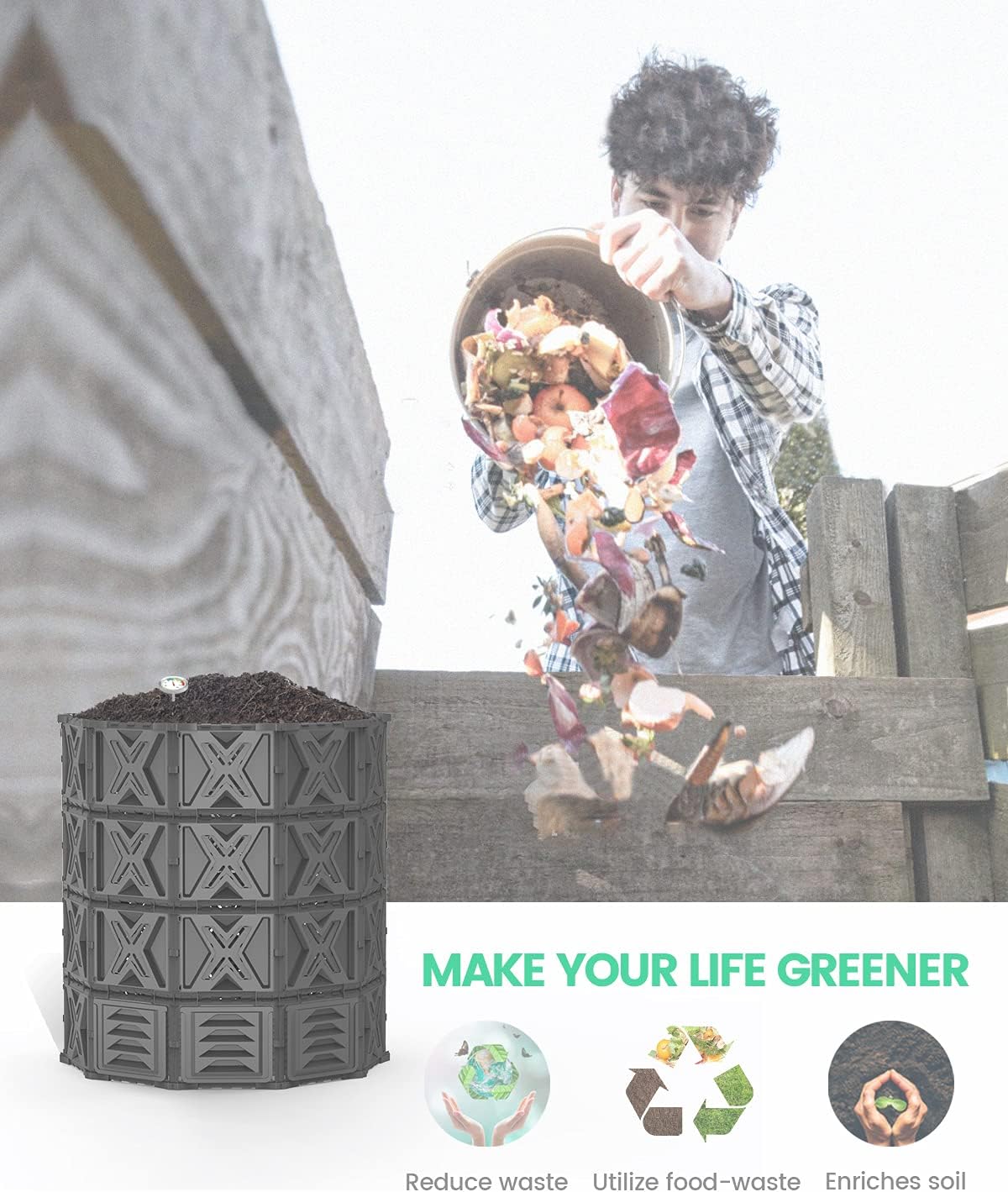 Large Compost Bin - 190 Gallon (720 L) Garden Composter with Better Aeration System, Easy Assembling/BPA Free/Sturdy/Outdoor Compost Tumbler