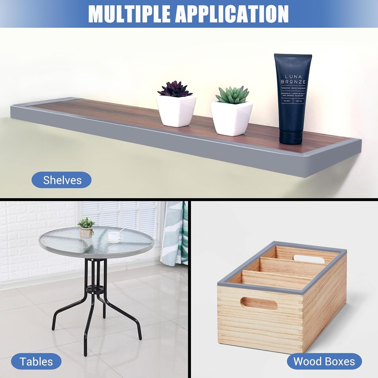 Rubber Edge Trim, Flexible Edge Banding, 5/8"(16mm) U Channel Furniture Edge Protector, Self Adhesive Edge Guards for Plywood, Wood, Glass Parts, 20Ft, Grey Color