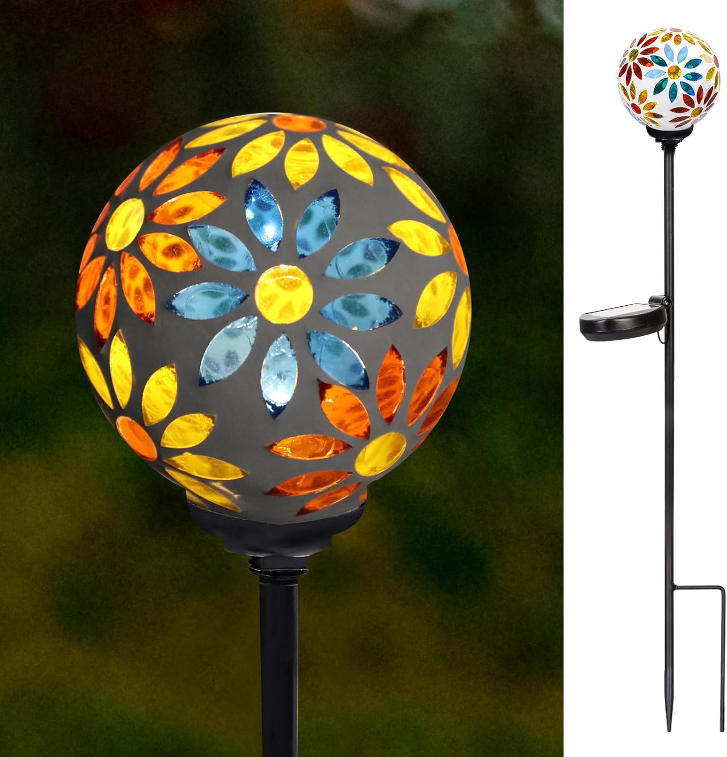VCUTEKA Solar Garden Lights, Mosaic Solar Lights Outdoor Decor Pathway Light Waterpoof LED Stake Light for Landscape Lawn Patio Yard Decoration, 1 Pack
