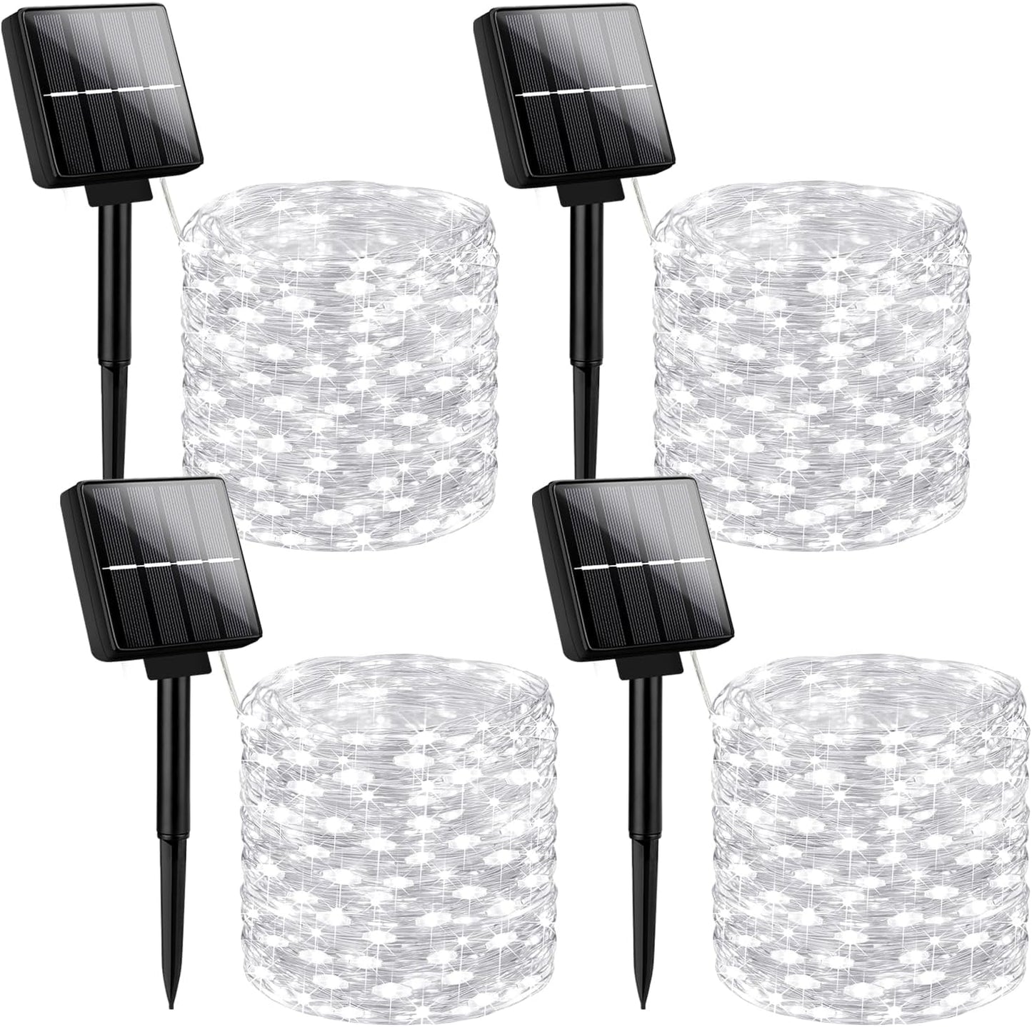 Brightever Solar Powered String Lights Outdoor Waterproof, 4-Pack Total 160FT 400 LED Solar Twinkle Lights with 8 Lighting Modes, Solar Fairy Lights for Fence, Balcony (Daylight White)