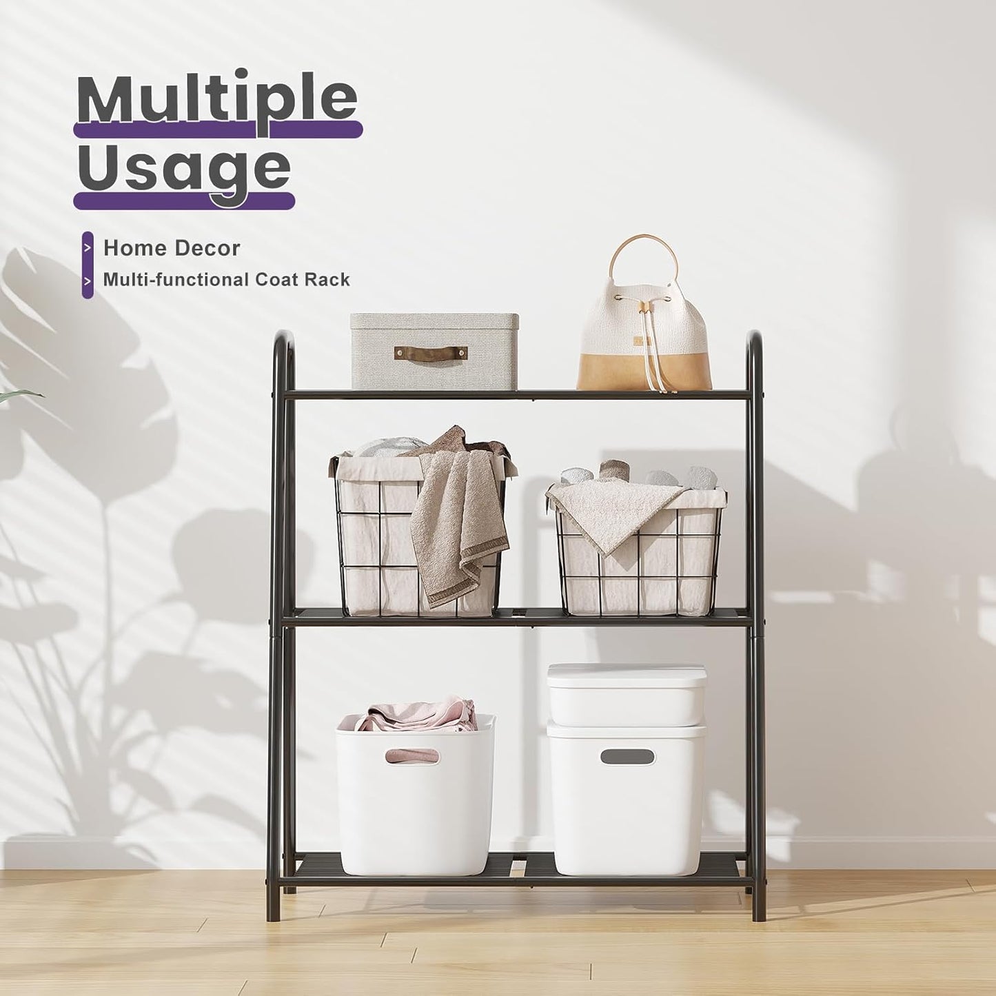 3-Tier Corner Plant Stand Indoor Outdoor , Metal Plant Shelf Black Large Heavy Duty Plant Rack Flower Pot Stand (Black)