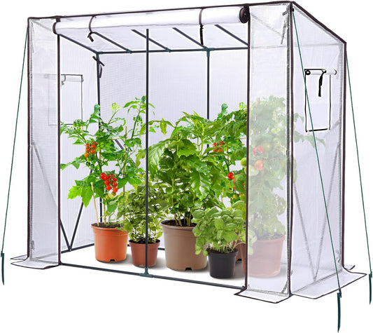 Ohuhu Tomato Greenhouse for Outdoors: Portable Lean to Green House Heavy Duty with Roll-Up Zippered Door, Tall Plastic Greenhouses for Outside Plants Growing Shed Tent for Backyard, 6.6x2.5x5.6 FT