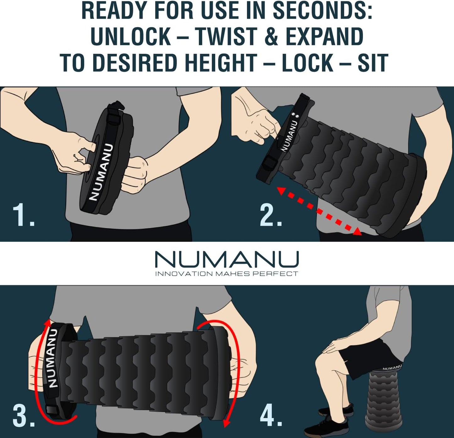 Portable Collapsible Stool, Lightweight & Sturdy, Adjustable Height Telescopic Folding Stool for Adults, Retractable Camping Chair, Telescoping Seat or Footrest for Home & Outdoors, 18"H Max 400lb