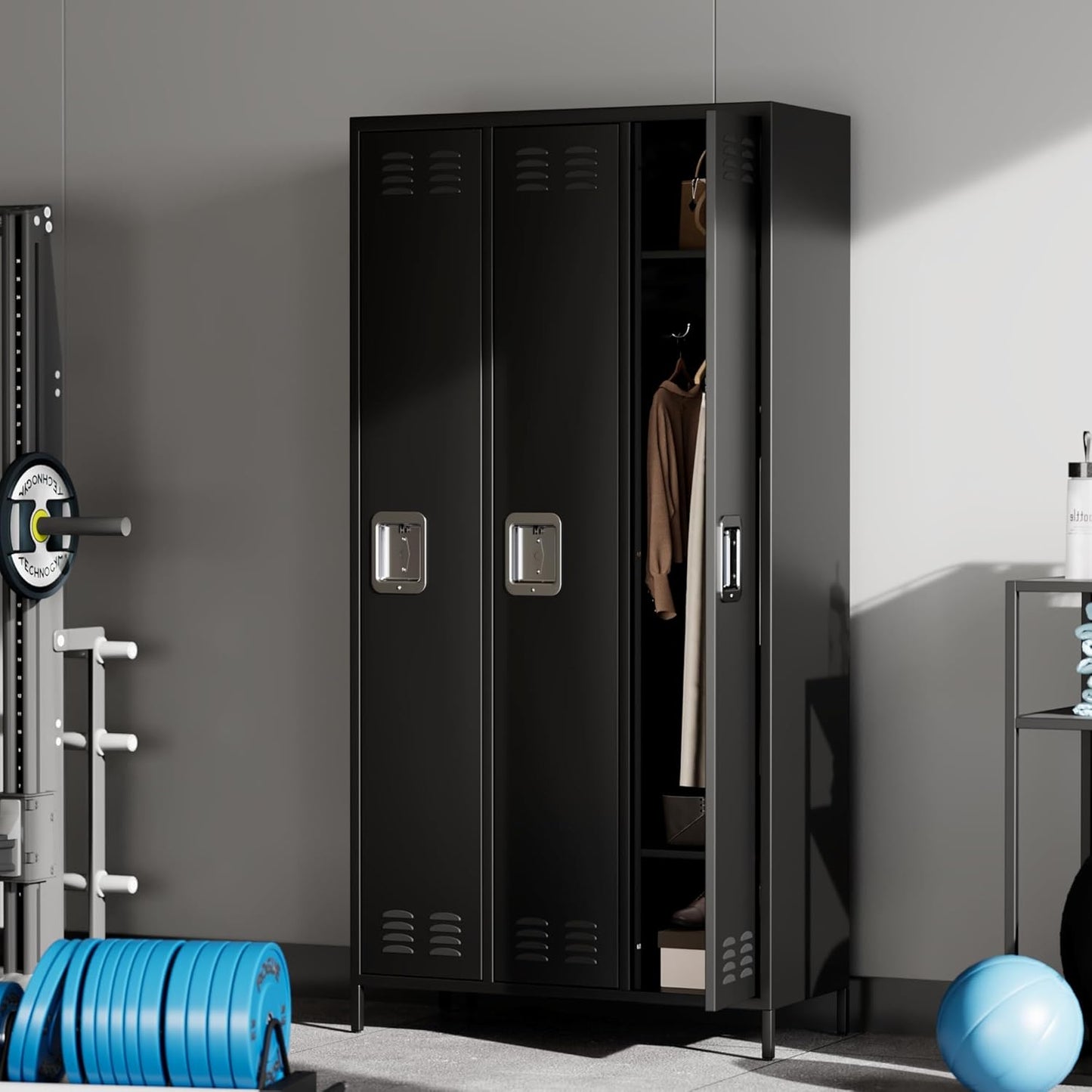 Metal Lockers, 3-Door Metal Storage Cabinets Locker, Secure Storage Solution, Perfect for Offices, Gyms, Schools & Homes, Organizes Personal and Work Belongings Easily