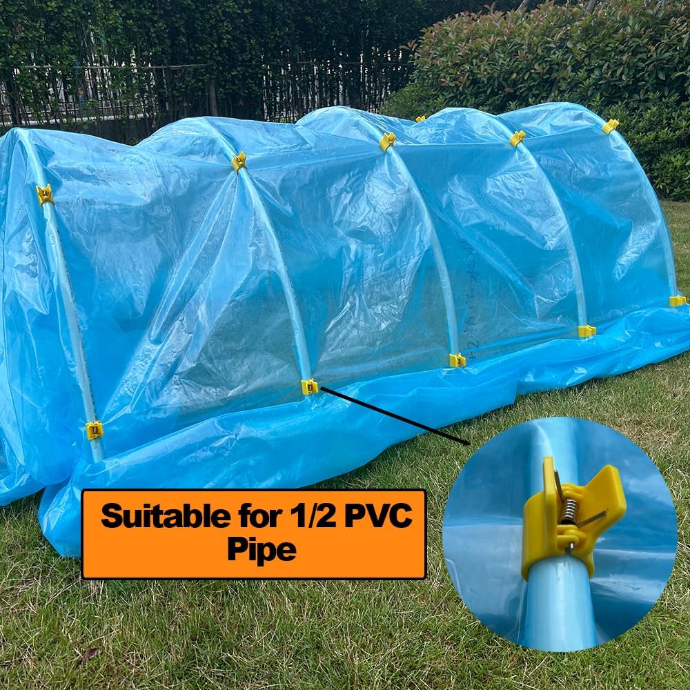 Greenhouse Clamps for 1/2 Inch PVC Pipe, Greenhouse Hoops,Support Frame, Grow Tunnel,Plant Support Garden Stakes. Yellow Garden Clips For Fixing Plant Cover, Plastic Sheeting, Film Row Cover, Net.