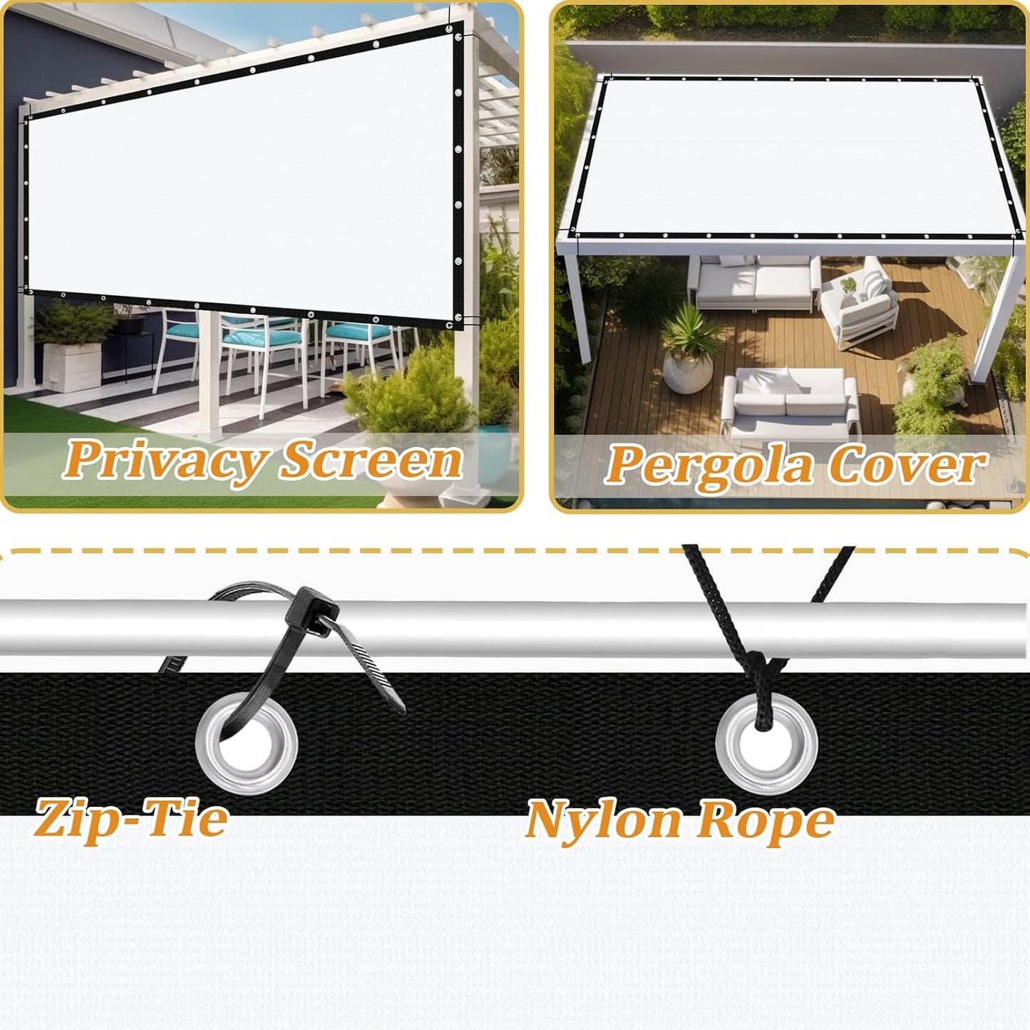 Shade&Beyond Customized Size 90% Sun Shade Cloth with Grommets, 6' X 24' Pergola Shade Cover Canopy, Mesh Tarp Sun Screens for Patio, Outdoor, Garden, Backyard GN01, White