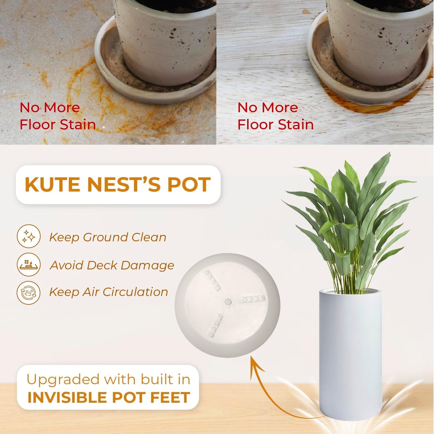 19.5"H x 9.8"D Tubo Fiberstone Cylinder Tall Planter with Drainage Hole, Smooth Finishes, Weather Resistant for Indoor and Outdoor Use, Included 2 Extra Coco Mats (White, 8.2" Pot Opening)