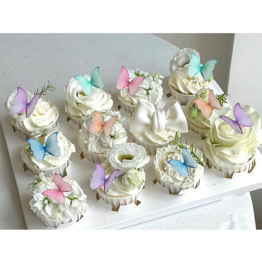 Weraru 48Pcs Edible Wafer Paper Butterflies Cupcake Topper Purple Pink Green Cake Decorations Mixed Color