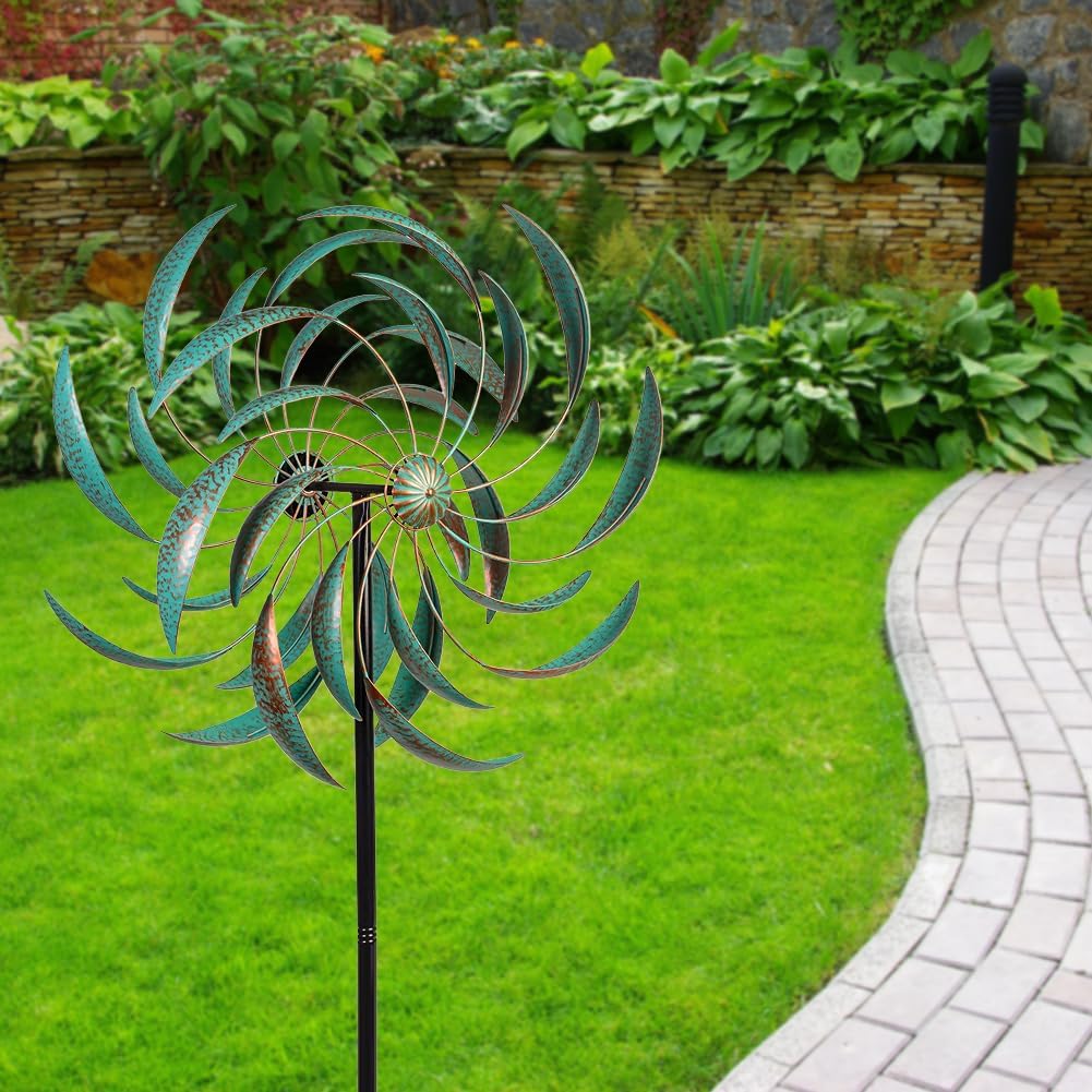 VEWOGARDEN Large Wind Spinners for Yard and Garden, Waterproof Metal Doubles Wind Spinners Outdoor Decor, Wind Sculptures & Spinners with Stakes (23" W * 80" H)