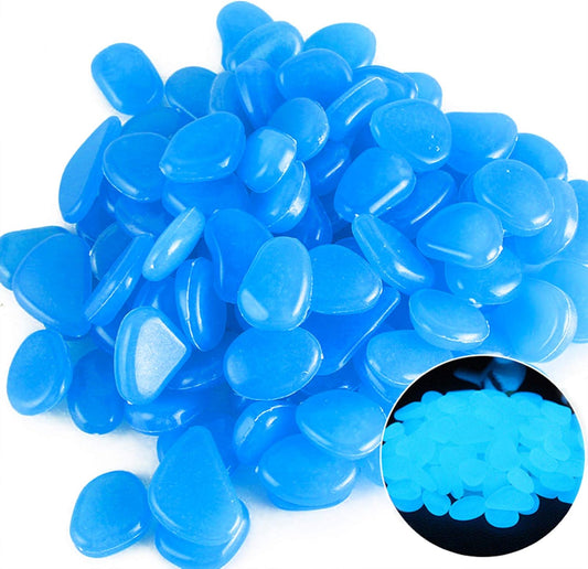 Oubest Glow in The Dark Rocks Glow Pebbles Outdoor Bulk Blue Decorations Stones for Garden Fish Tank Aquarium Walkway Plant Pots (500, Blue)