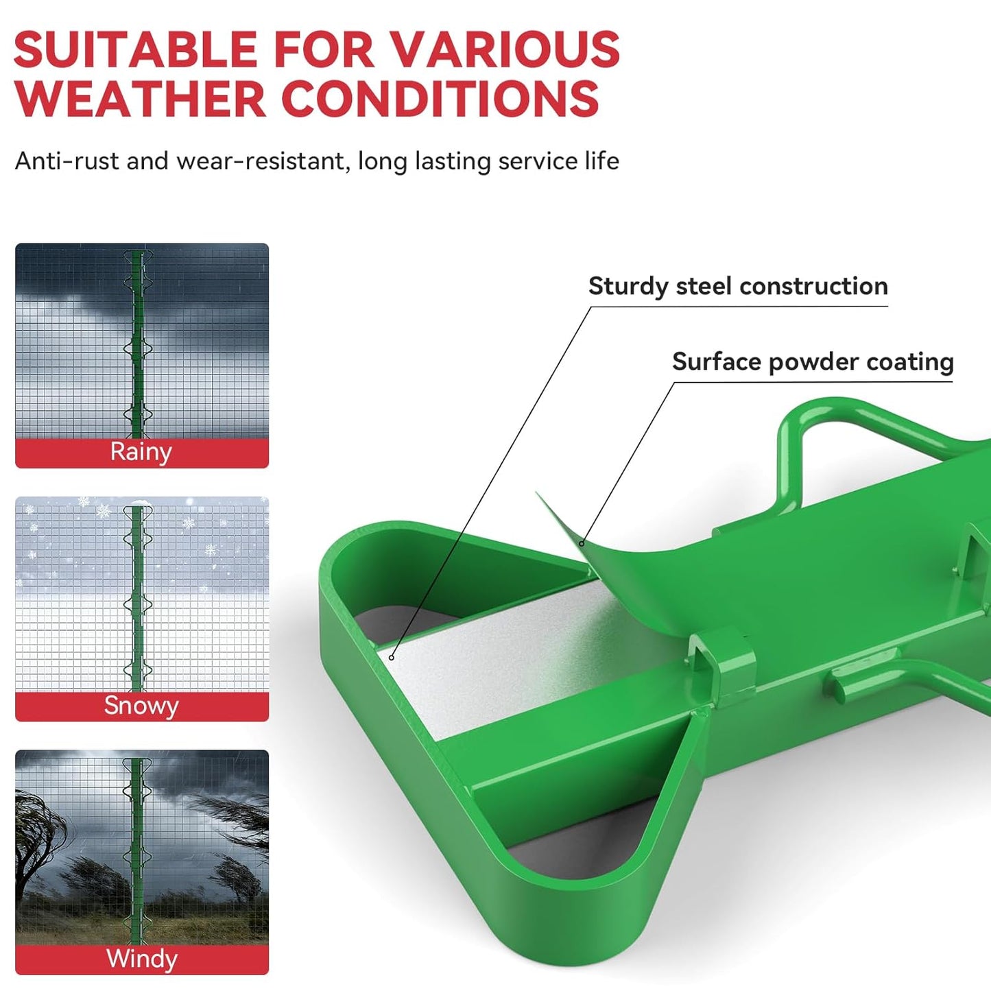 4ft Woven Wire Fence Stretcher Bar with 5 Wedges Heavy Duty Wire Stretcher Fence Tool for Farms, Ranches, Garden Barriers, Yard (Green)