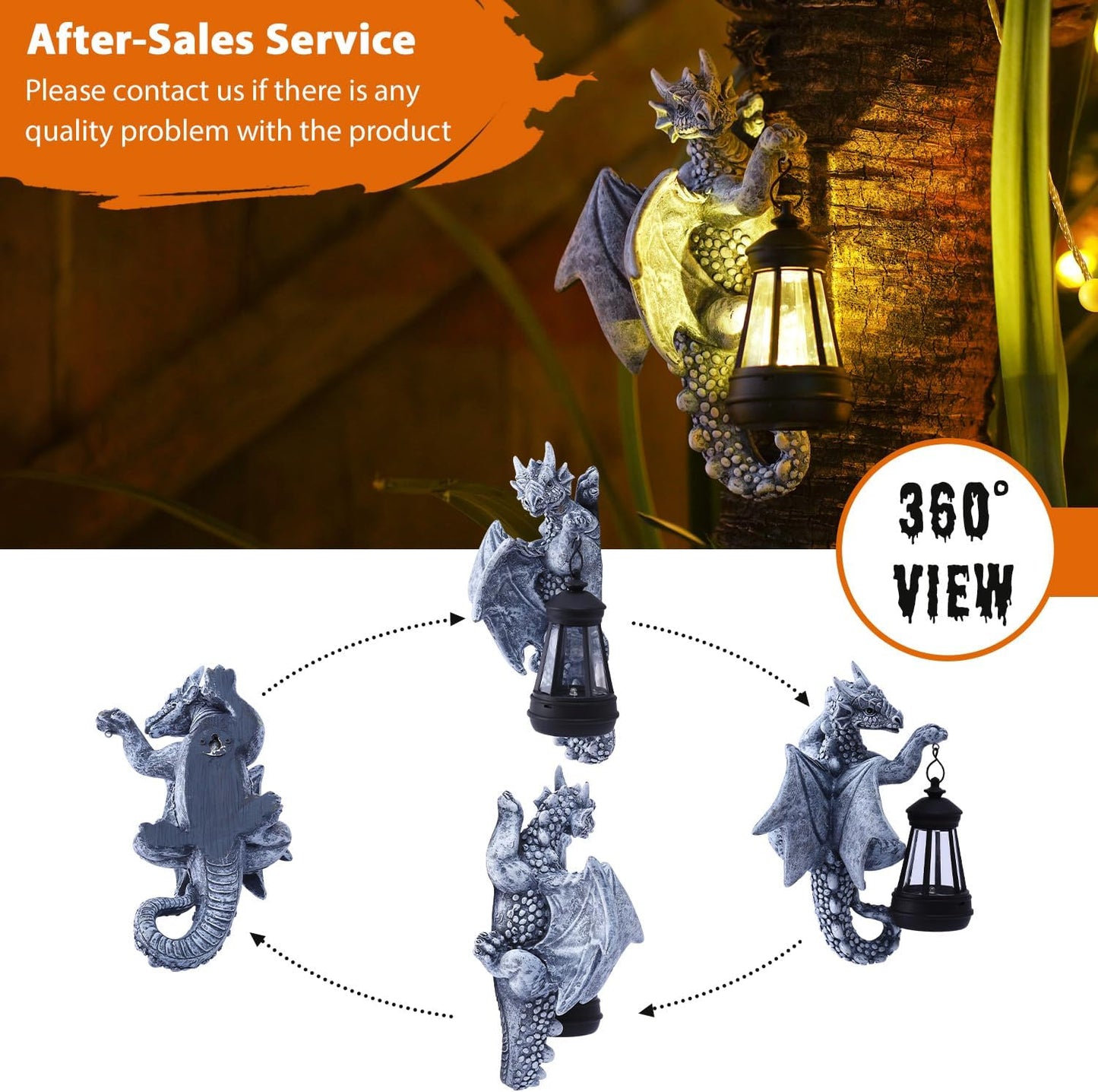 Goodeco Dragon Tree Hugger Solar Lantern Garden Statue - 9.3 Inch Resin Dragon Decor for Outdoor, Perfect Garden Gift & Yard Decor