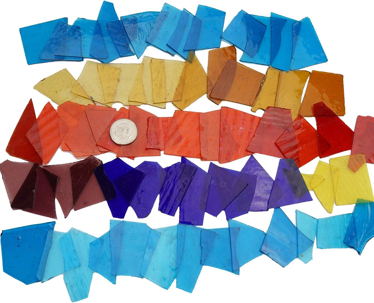 Lanyani Transparent Cathedral Stained Glass Pieces Sheets, Glass Mosaic Tiles Supplies for Crafts, Irregular Shape and Mixed Colors, 2.2 Pound Value Pack