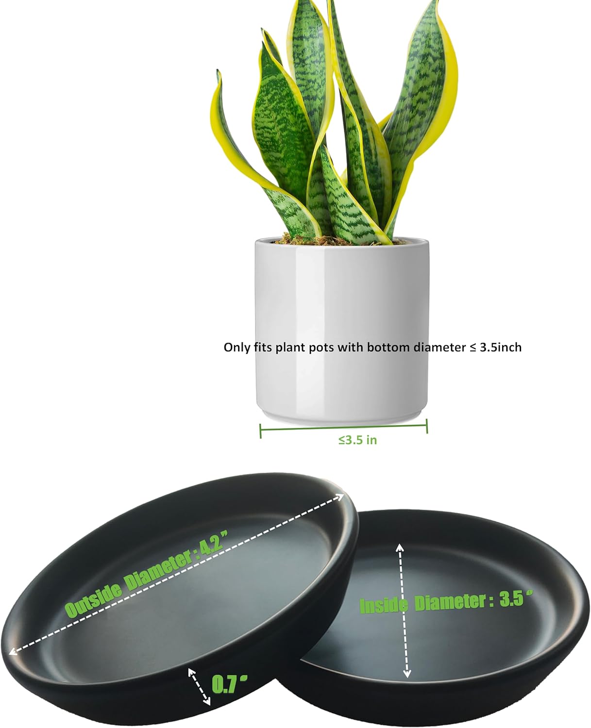 2 Pack Ceramic Plant Saucer 4 Inch, Heavy Duty Plant Pot Tray for Indoor & Outdoor, Glazed Ceramic Plant Drip Trays