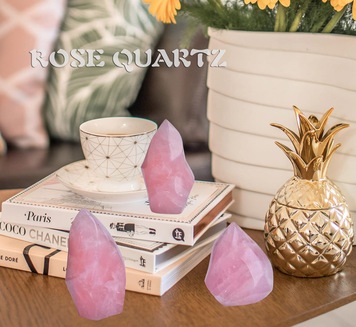 AMOYSTONE Rose Quartz Crystal Stones Energy Flame Tower Chakra Healing Stone Home Decoration 0.6-1.0LB