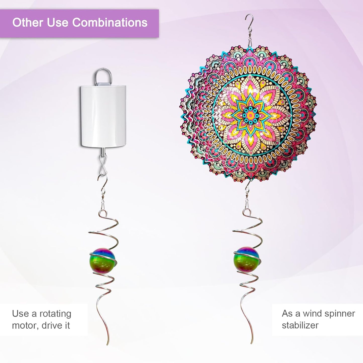 Gazing Ball Spiral Tail with Multi Color Stainless Steel Orb, Wind Spinners Stabilizer, Spiral Tail Wind Spinner, Outdoor Hanging Decoration for Garden Yard Patio Christmas Decor 13inch