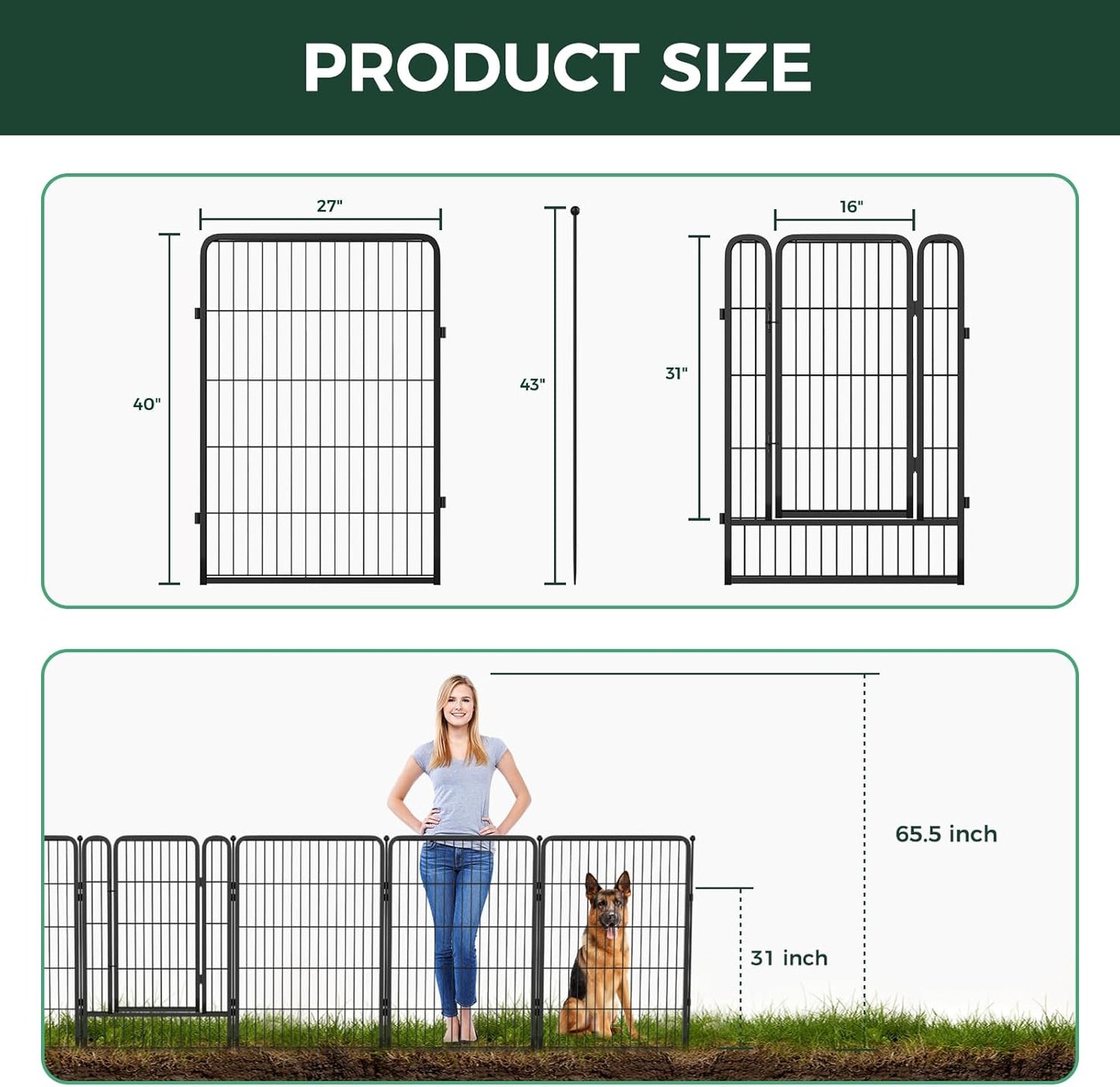 FXW Garden Fence Outdoor for The Yard – 40in(H) x 27.3ft(L) Heavy Duty Metal Animal Barrier for Dog and Rabbit, Decorative Dog Fence, 12 Panels, Black
