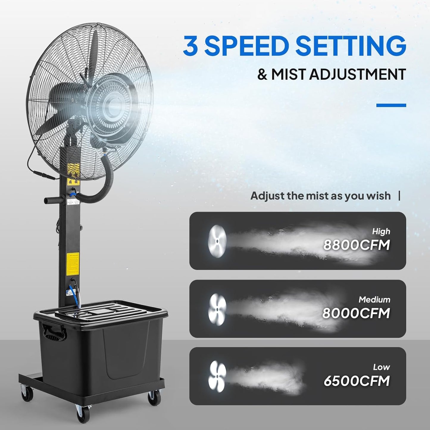 ROVSUN Max 8800CFM Misting Fan, 30Inch High Velocity Industrial Mister with 42L/11Gal Water Tank, 3 Speed Settings & Ajustable Mist Value, 60° Oscillation, For Outdoor Cooling, Patio, Barn, Greenhouse
