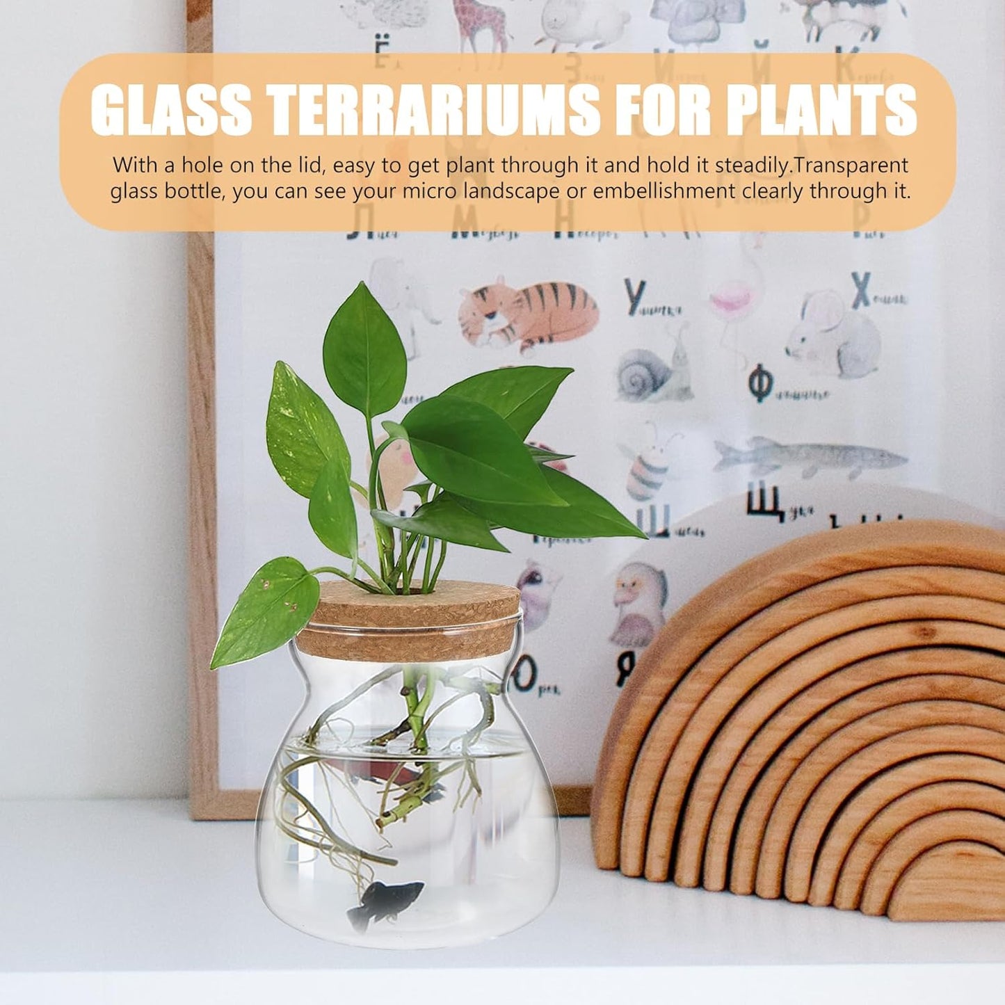 Glass Plant Jar -Plants Propagation Station - - with Wood Lid- Micro Landscape Terrarium Container Desktop Plant Jar Hydroponic Vases Gardening for Plant Lovers(Size)
