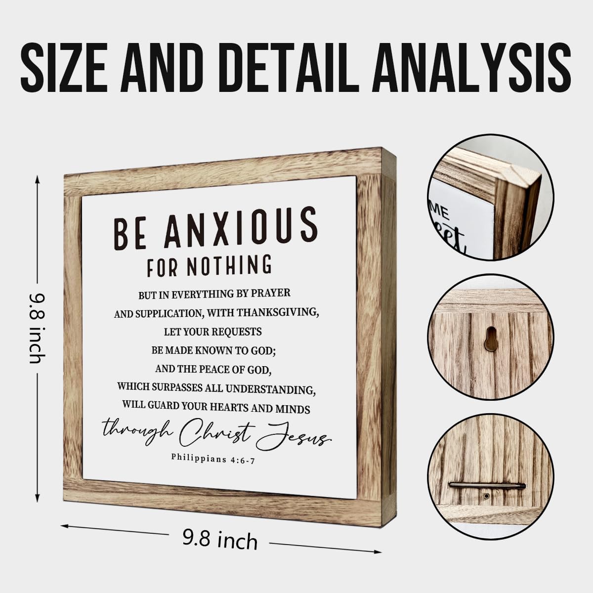 Scripture Sign - Be Anxious for Nothing, Wooden Plaque, Christian & Spiritual Decor, Desk & Calm Corner Art, Inspirational Gift, Philippians 4:6-7