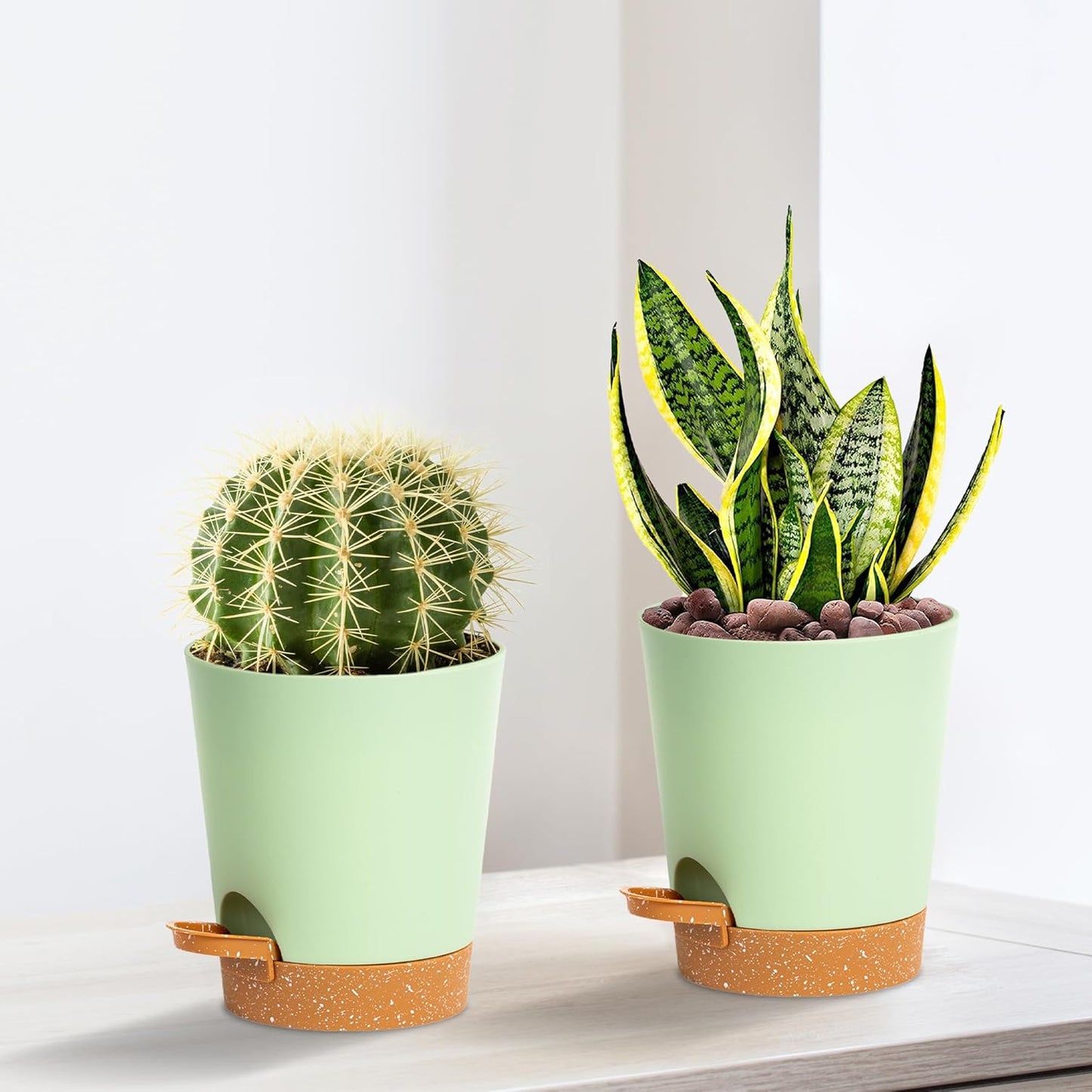 4 inch Small Plant Pots for Outdoor Indoor Plants, 10 Pack Planters with Drainage Holes and Tray, Small Self Watering Pots for Succulent,Cactus, Aloe and Other Plants (Green)