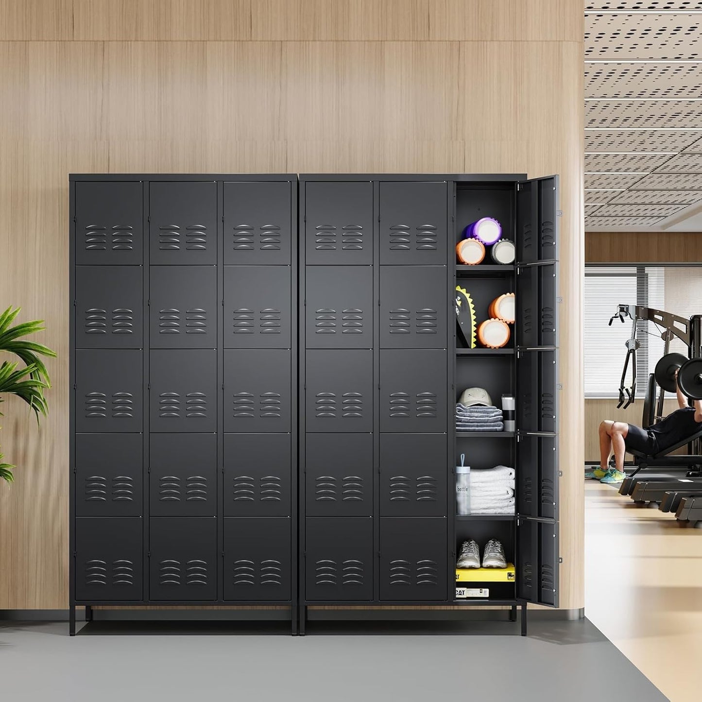 Letaya Metal Lockers for Employees-15 Door Storage Locker with Shelves and Lockable Steel Cabinet for School,Gym,Office,Staff(Black, 15 Door)