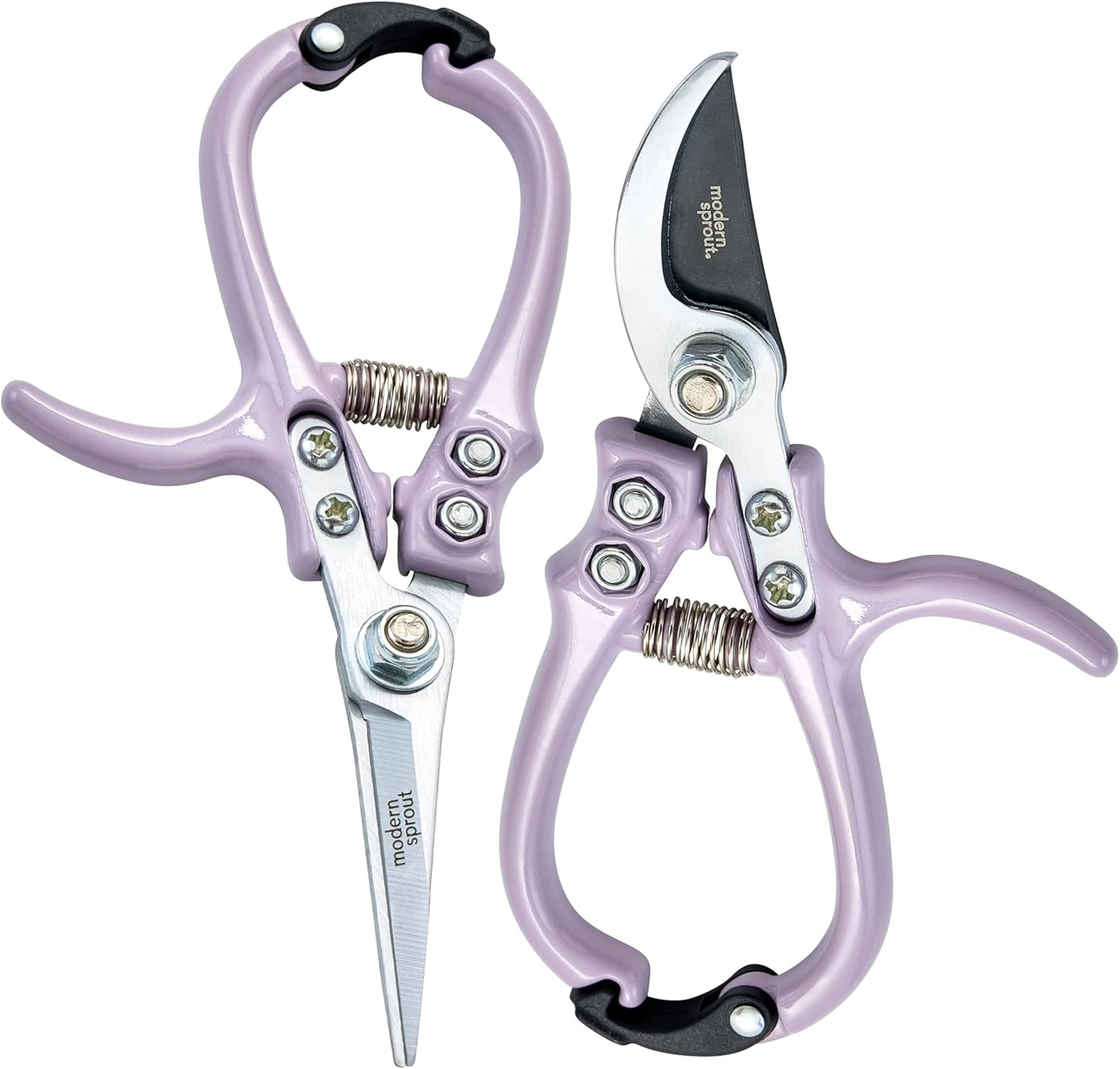 Modern Sprout Hand Pruners & Shears Set - Lightweight Gardening Tools W/Easy Lock - Sharp Carbon Steel Blades -Rust Resistant Scissors for Herbs, Flowers - Reusable Holster - Lavender