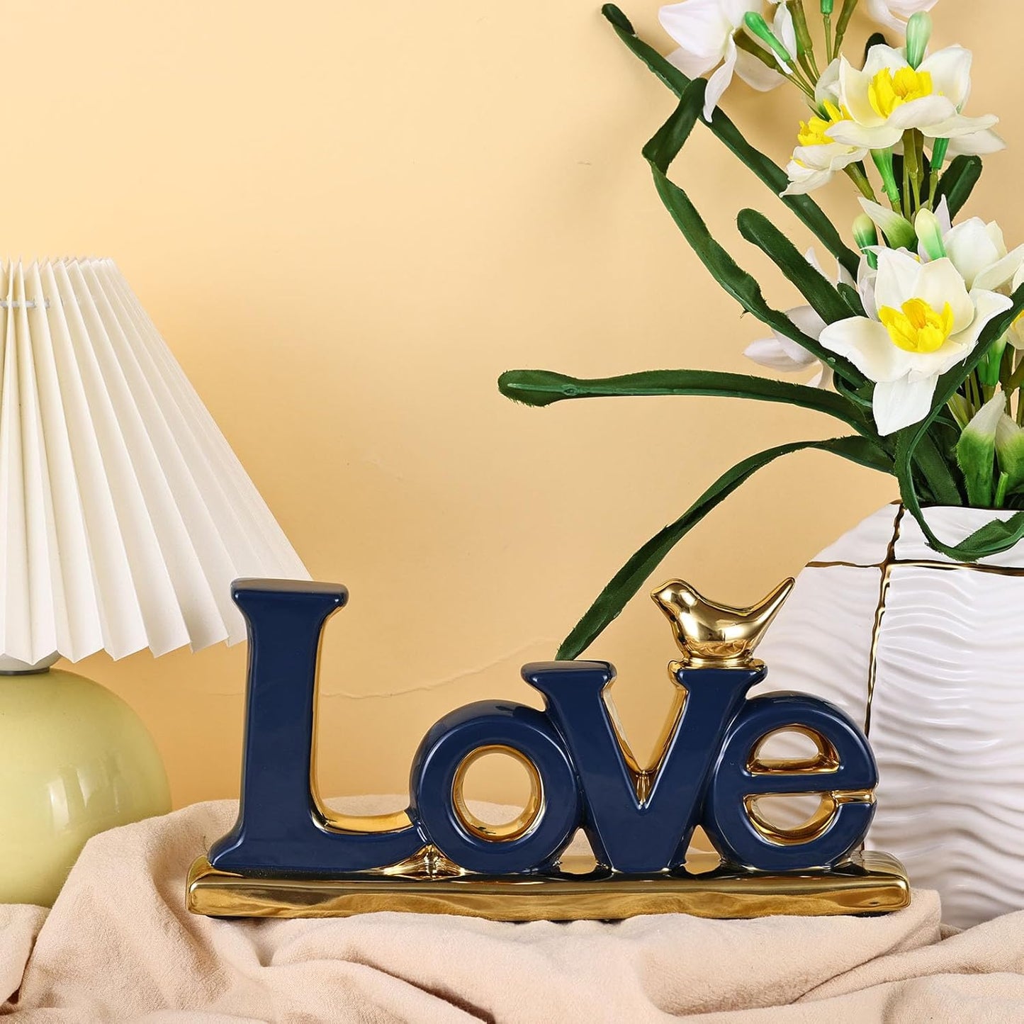 Love Sign Decoration,Blue and Gold Love Signs for Home Decor Statue,Modern Bird Sculpture Personalized Love Decor,Gold Style Figurine Decorative Ornaments for Living Room,Bedroom,Desktop,Cabinets