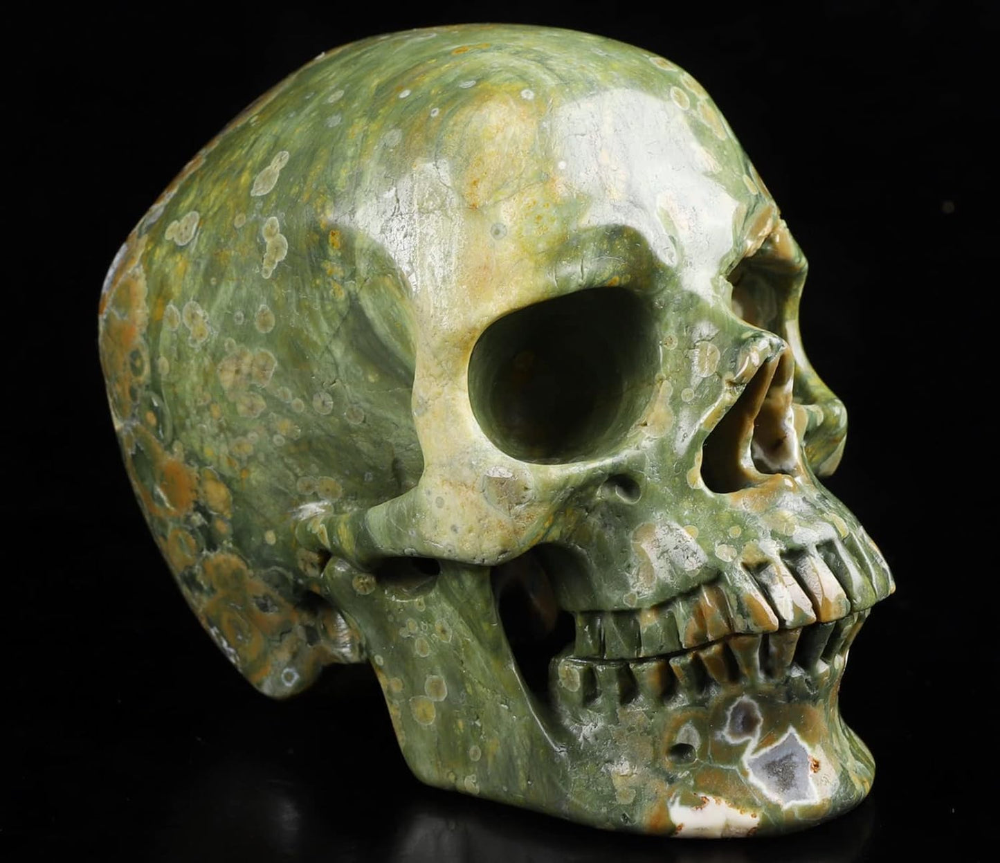 Skullis 5.0” Rainforest Jasper Hand Carved Crystal Skull, Super Realistic, Crystal Healing, Hand Carved Gemstone Fine Art Sculpture, Reiki Healing Stone Statue.377 Z8