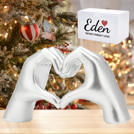 Valentines Day Gifts for Him, Heart Hands Sculpture, Heart Hands, Valentines Day Decorations, Silvery Room Decor for Living Room Bedroom Bookshelf, Silvery