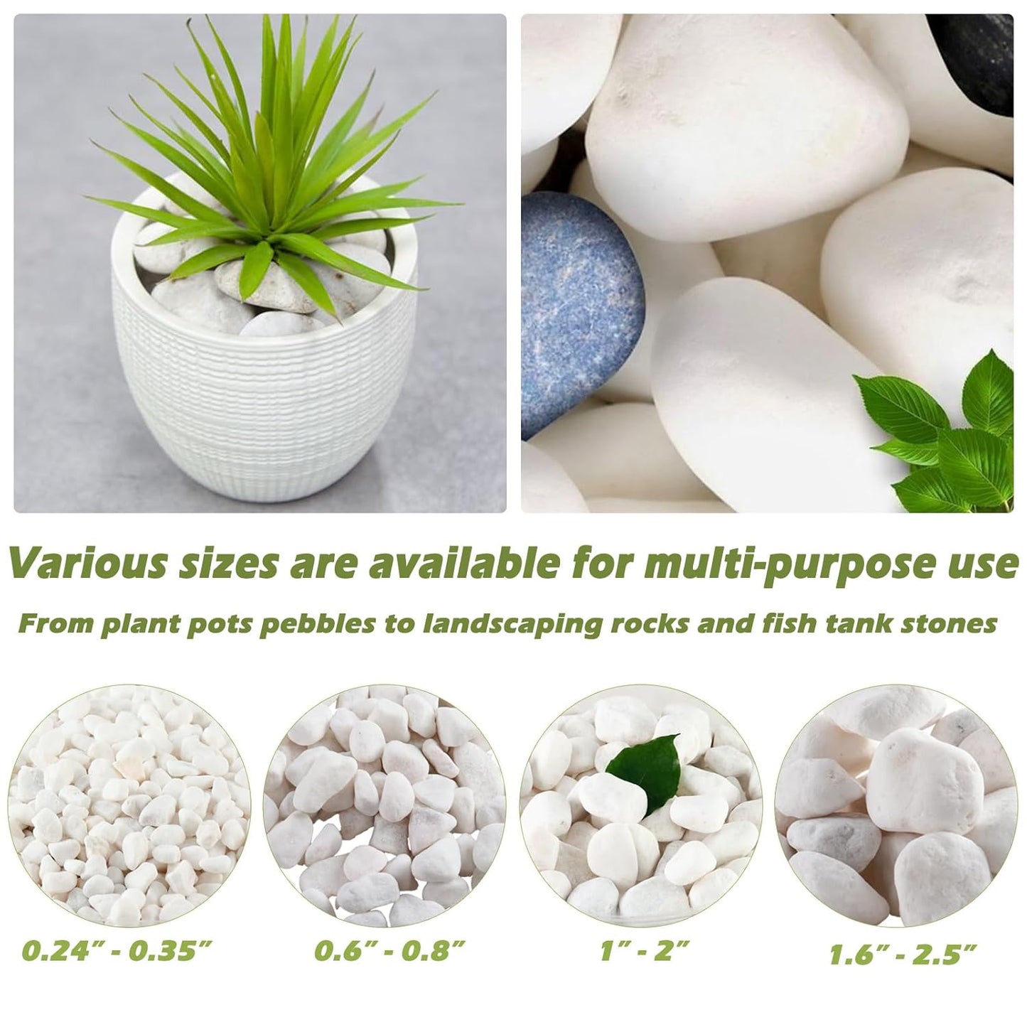 11 Lbs Natural River Rocks for Plants 0.6-0.8 inches Small White Landscaping Garden Stones White Aquarium Gravel Decorative Pebbles for Indoor Outdoor Planters Home Decor