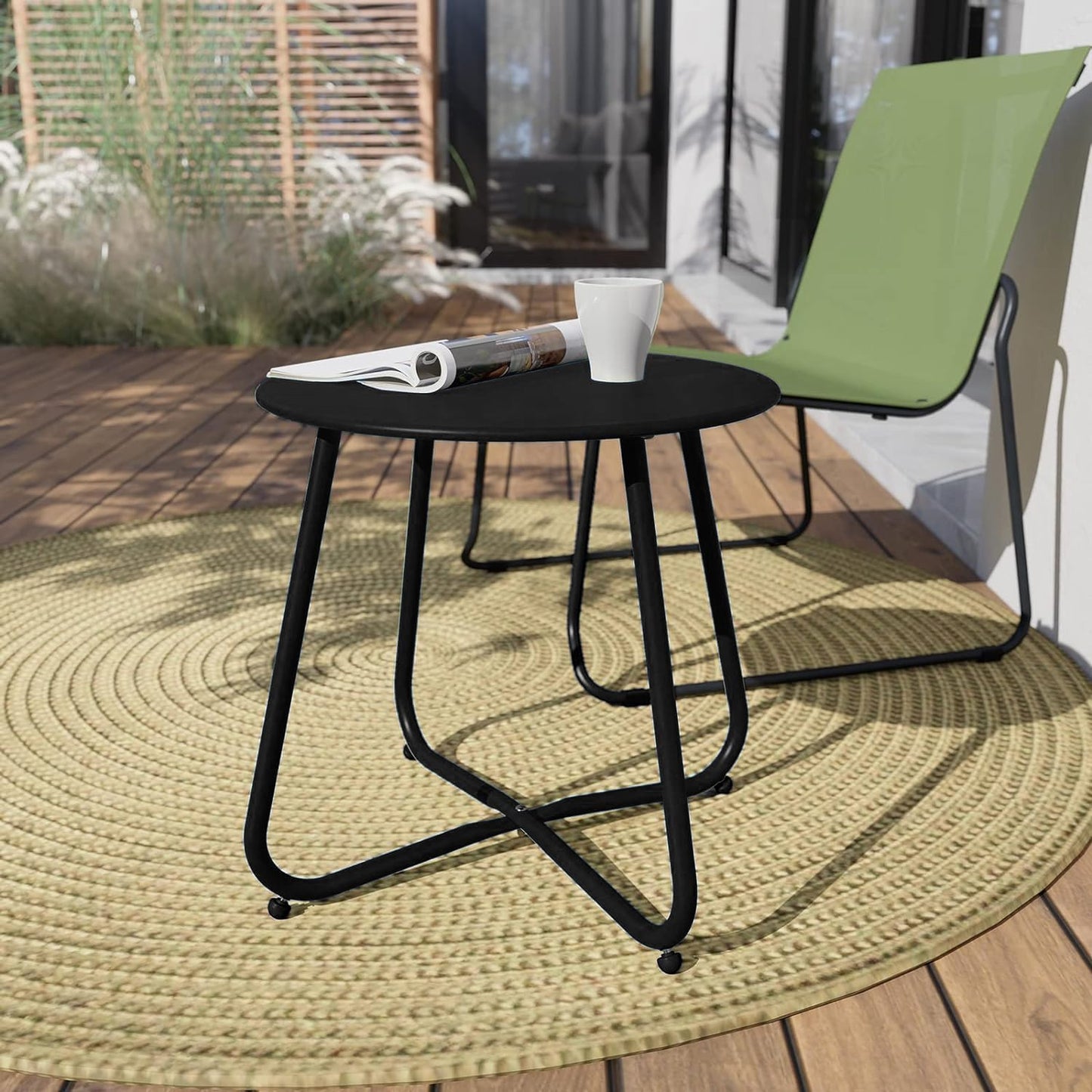 Black Patio Side Table, 18" Weatherproof Steel Outdoor Indoor Side Table for Garden, Balcony, Pool & Tailgate, Rust-Resistant Lightweight Portable Patio End Table