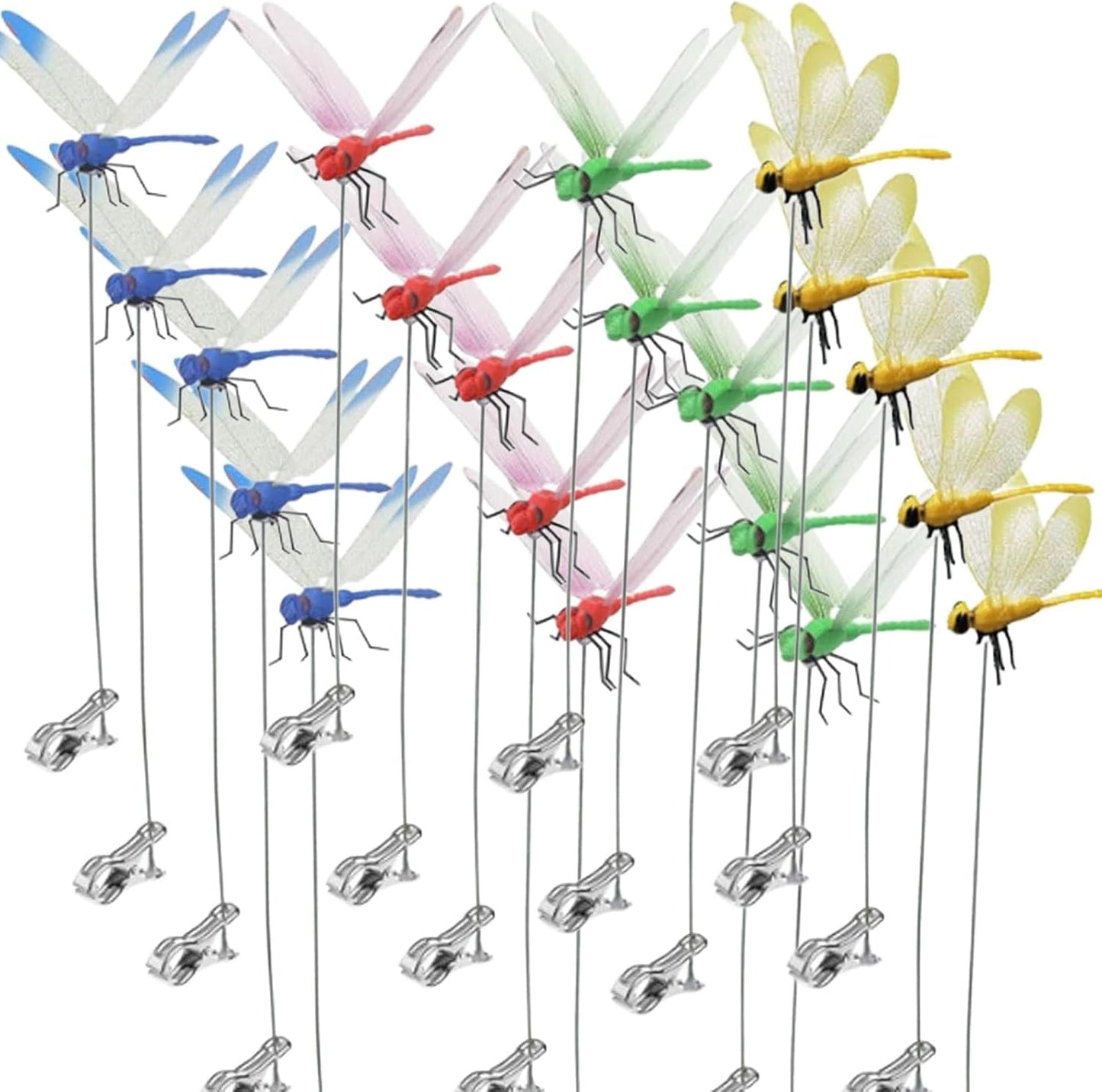 20 Pcs Dragon Fly Clips for Bugs Repellent, 3D Artificial Dragonfly Hat Clip, Dragonfly Garden Decor (20, 4 Colors)