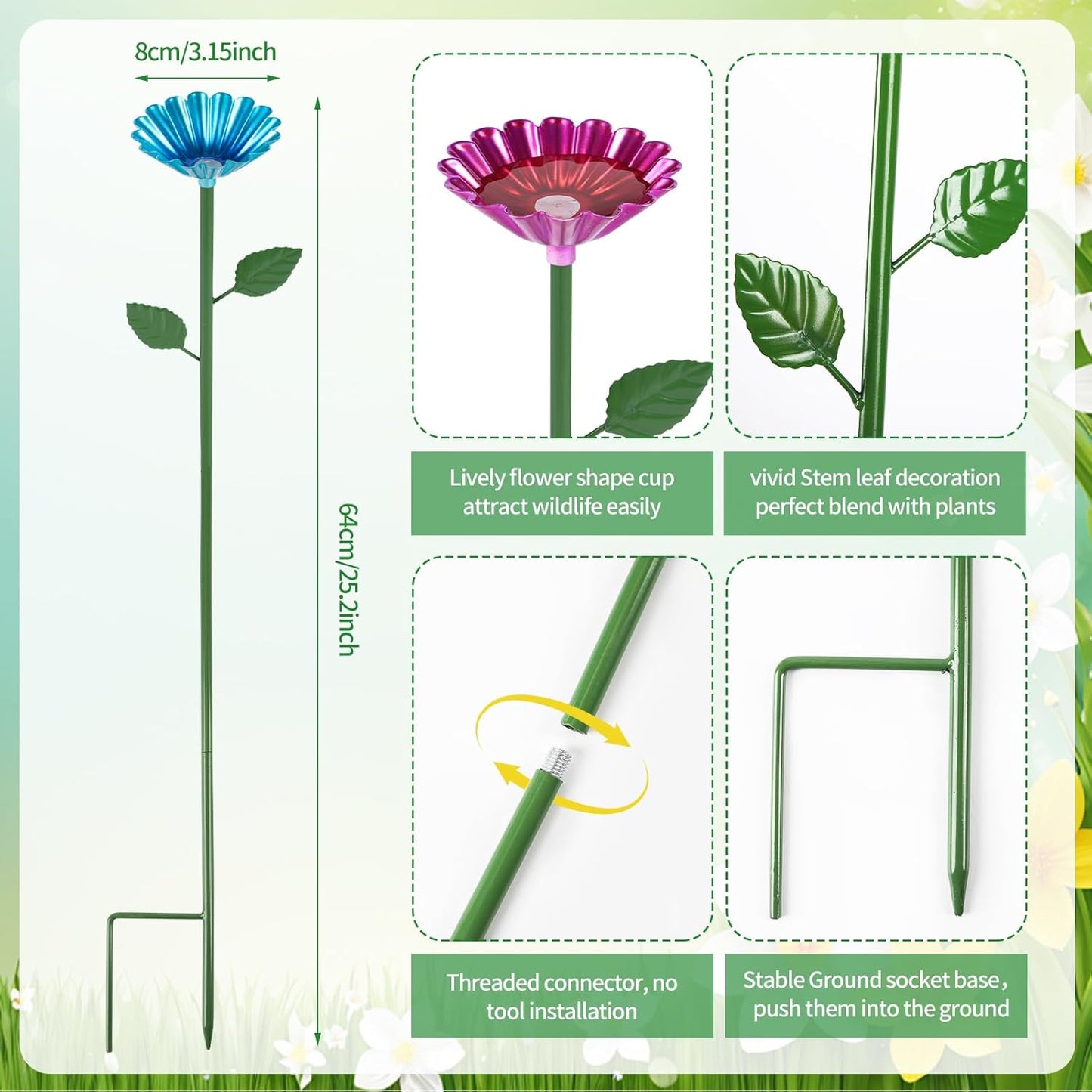 Bee Watering Station, 2 Pcs Metal Bee Water Feeder for Garden, Pollinator Water Feeder for Bees and Butterflies for Thirsty Pollinators（Red, Green）