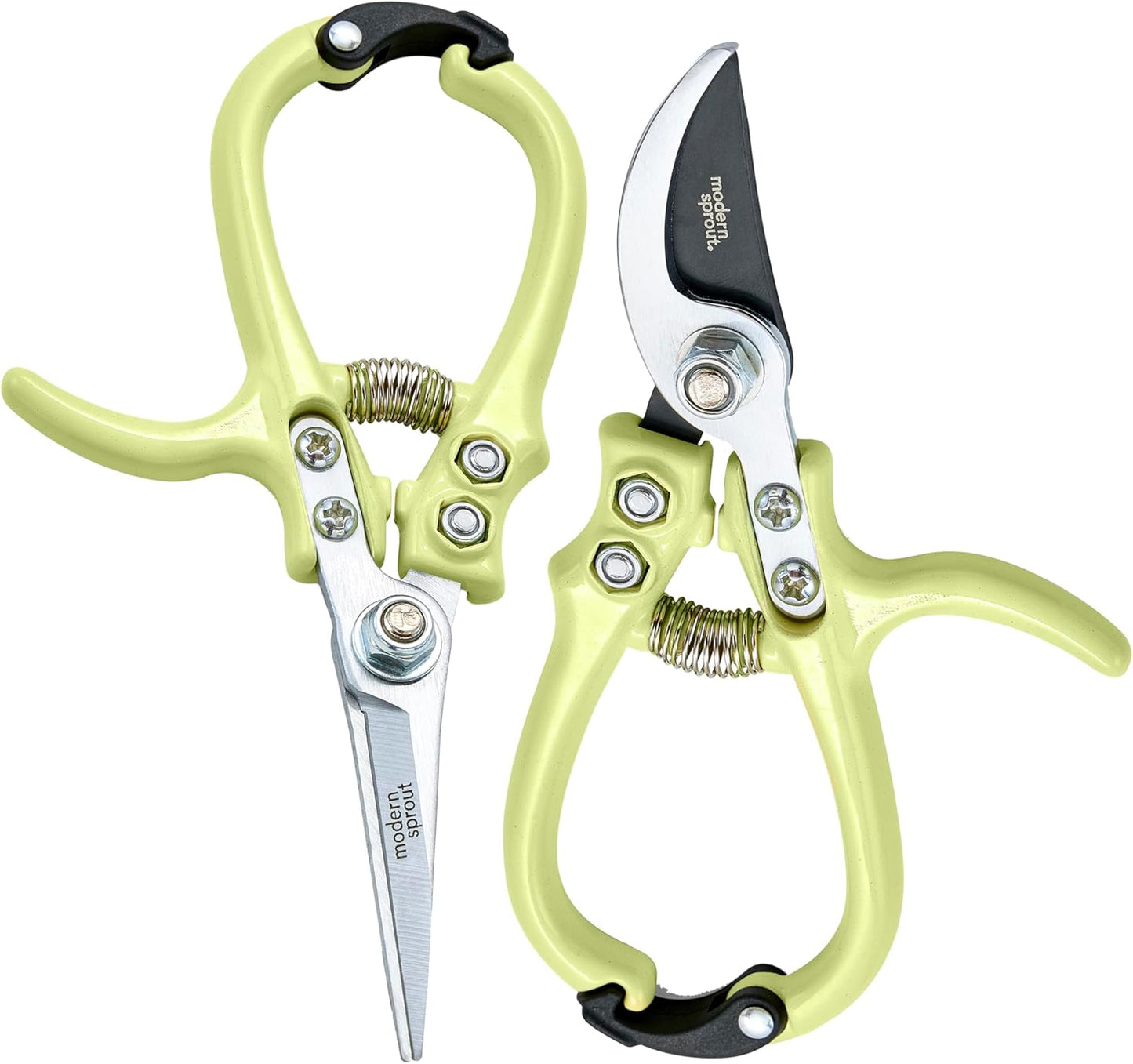 Modern Sprout Hand Pruners & Shears Set - Lightweight Gardening Tools W/Easy Lock - Sharp Carbon Steel Blades -Rust Resistant Scissors for Herbs, Flowers - Reusable Holster - Chartreuse