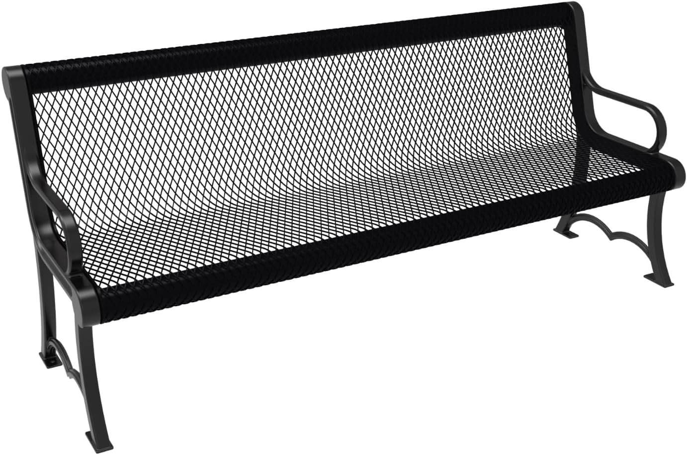 Coated Outdoor Furniture Heavy-Duty Outdoor Bench Thermoplastic Coated, Expanded Metal, Commercial-Grade Garden Bench, Made in America (Portable with Back, 6 Ft, Black)