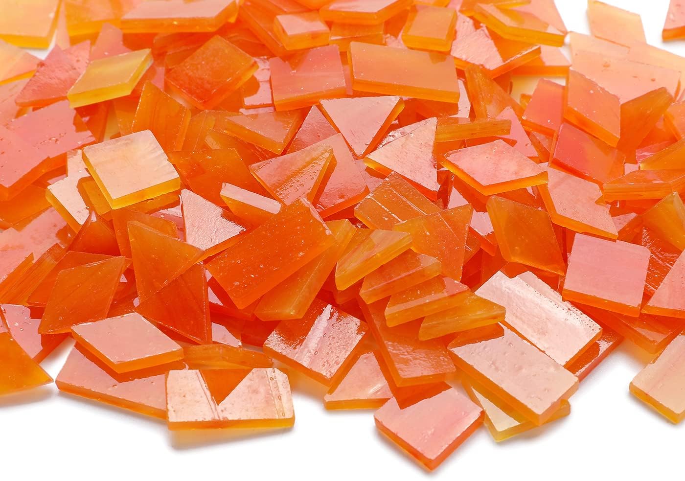 Lanyani 200 Pieces Glass Mosaic Tiles, 4-Shapes Mixed Stained Glass Pieces Tile for Crafts,Orange Ice