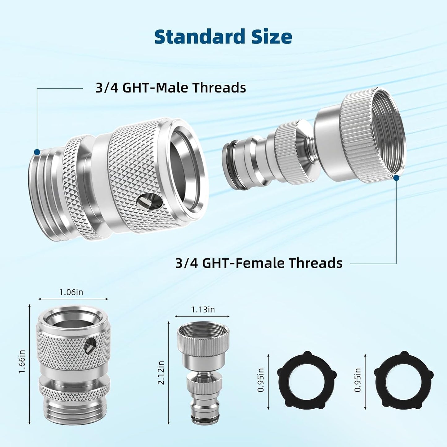 Hibbent Swivel Garden Hose Quick Connector, 360° Rotatable Faucet Hose Quick Connect Fitting, Solid Brass 3/4 Inch GHT Thread, Female and Male Adapter