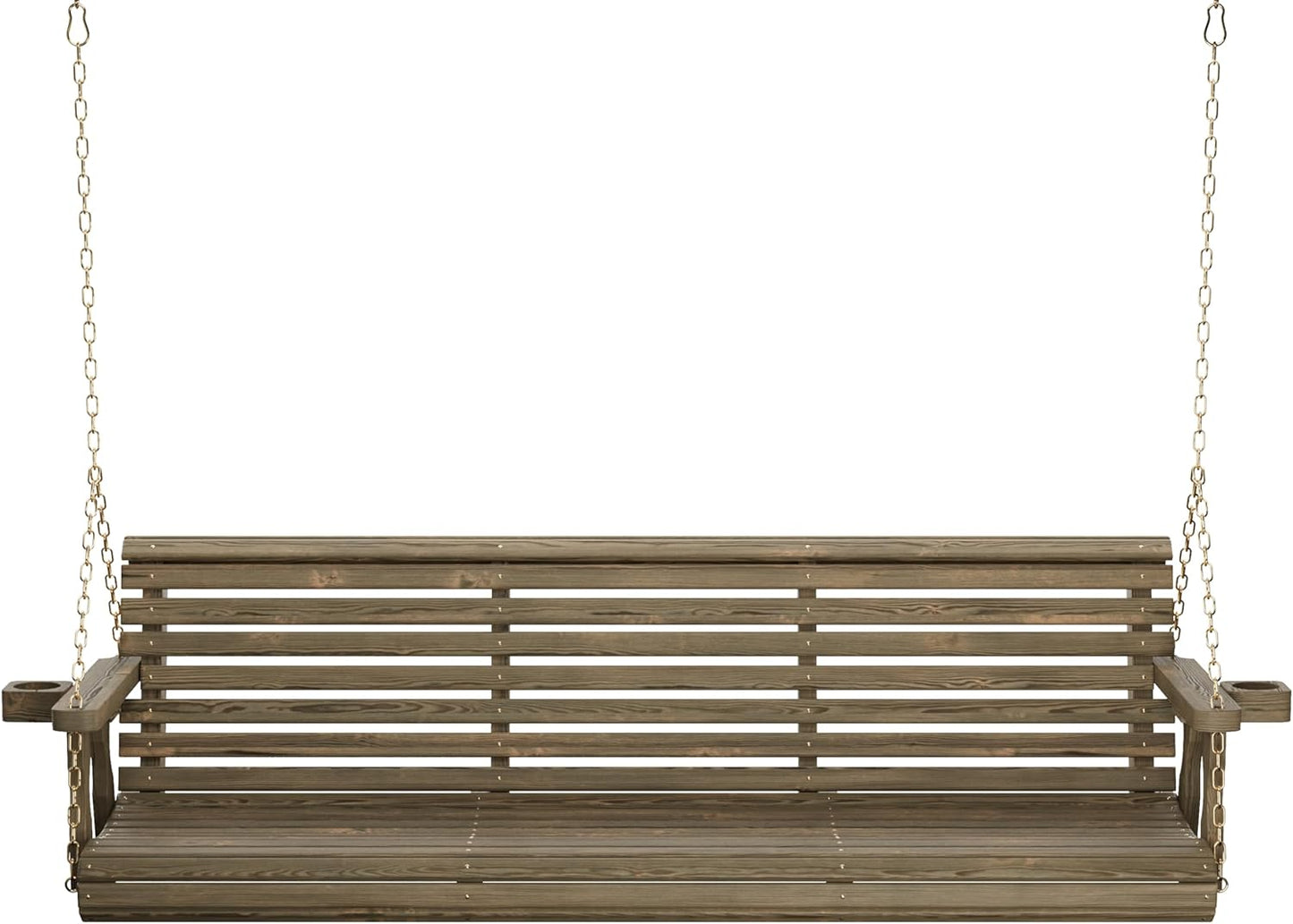 Amish Casual 6 Foot Roll Back Porch Swing with Cup Holders in Dark Walnut Stain - Amish Made in The USA from Treated Pine Heavy Duty 700 Lb. Weight Capacity