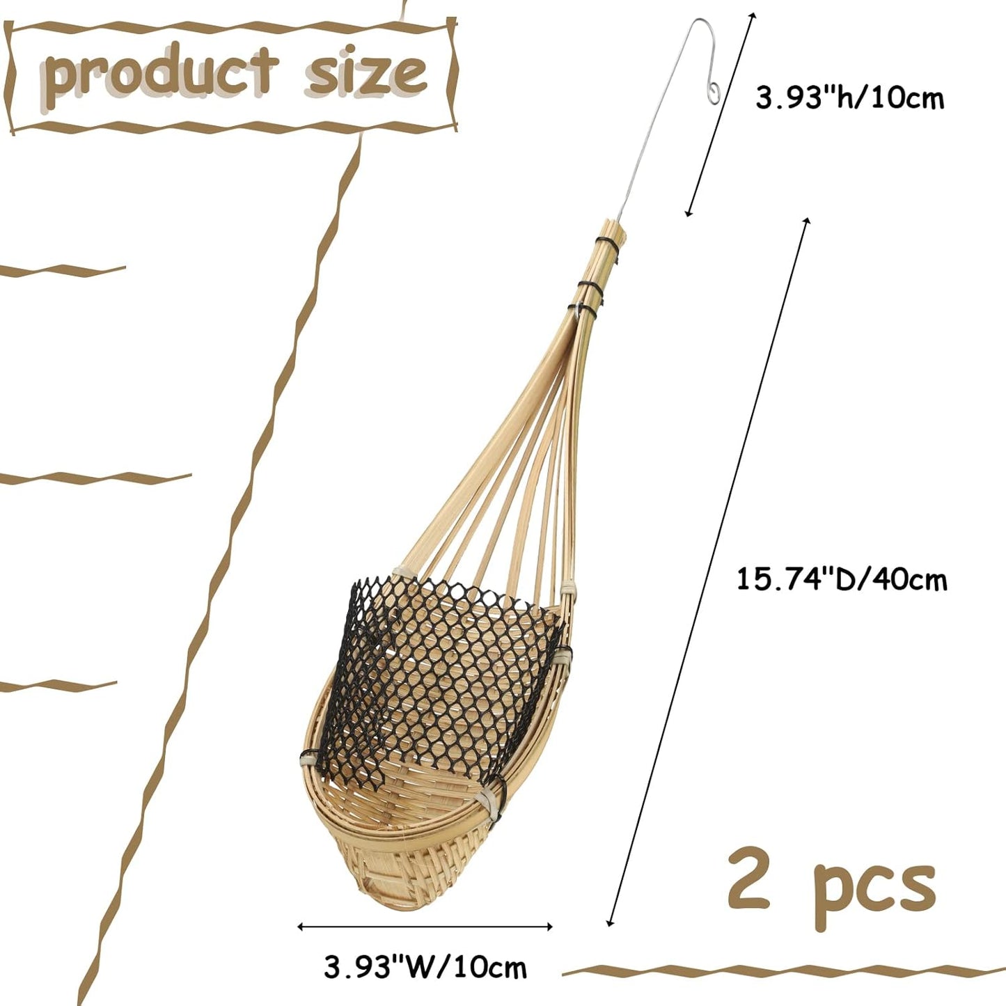 Yookeer 2 Pack Hanging Orchid Planter 4 Inch Thai Bamboo Hanging Orchid Basket with Metal Hook Decorative Bird Nest Style Plant Hangers for Trellis & Gazebo Indoor Outdoor Patio Garden Flower Planter