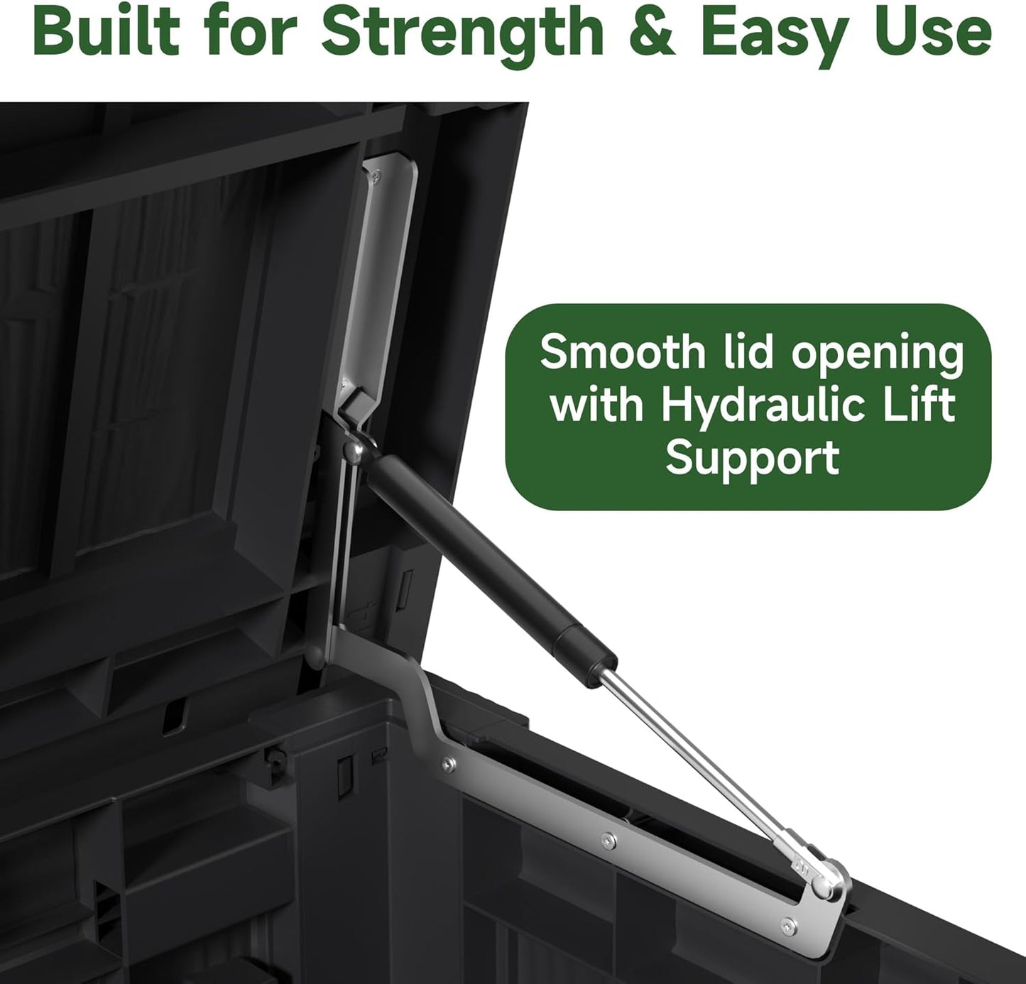 180 Gallon Outdoor Storage Box Waterproof, UV Resistant Resin Deck Box with Hydraulic Rod, Reinforced Stability for Patio, Garden, and Pool, Striped Black