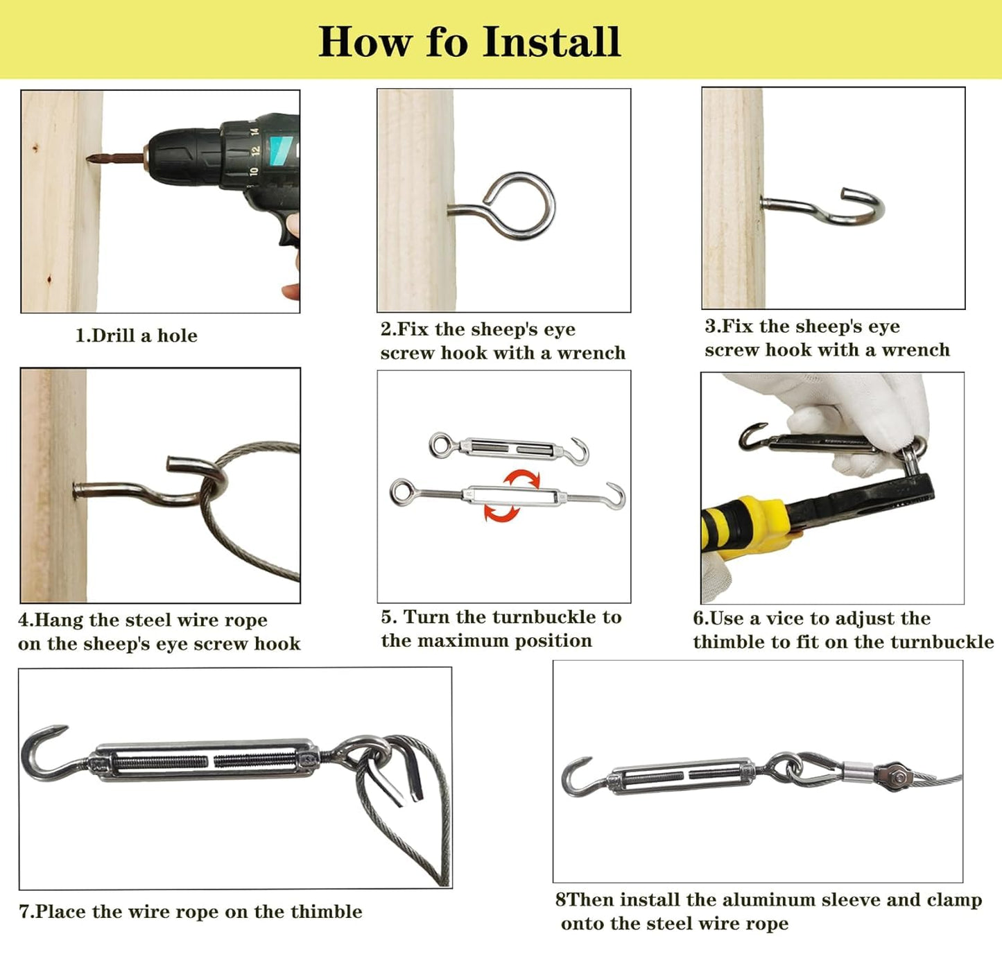 1/8" Stainless Steel Cable,100ft Wire Rope Kit Turnbuckles for Cables Wire, 7x7 Strand Core 3/32" Overmolded to 1/8" Metal Cable for Outdoor Hanging Kit,Garden Fence,Decor, Plant Hanger
