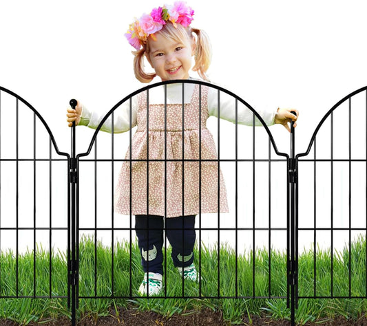 Decorative Metal Garden Fence 6 Panels, 25in (H) x 12.2ft (L) No Dig Outdoor Dog Fence Panels, Easy Install Temporary Fencing for Yard, Rustproof Wire Garden Border