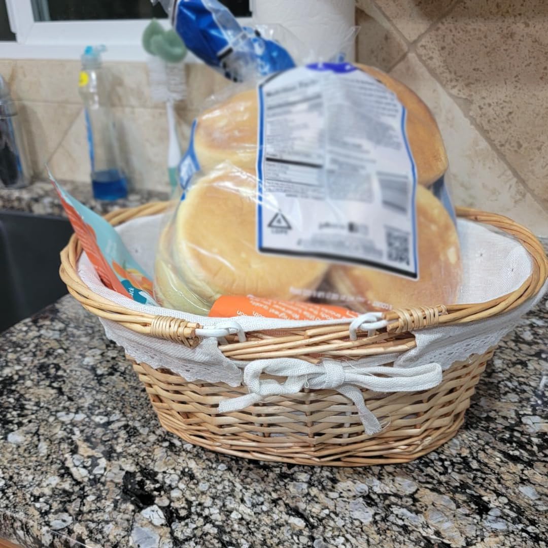 KINJOEK 2 Packs Wicker Woven Basket, 13" x 9" x 4.8" Multipurpose Natural Willow Basket with Handle Premium Linen Cotton Cloth Lining for Storage and Decoration, Natural